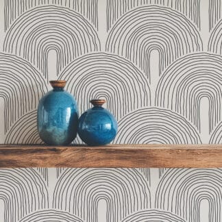 Minimalist Black and White Arch Line Art Peel and Stick Wallpaper, Boho Abstract Rainbow Wall Mural, Modern Scandi Home Decor