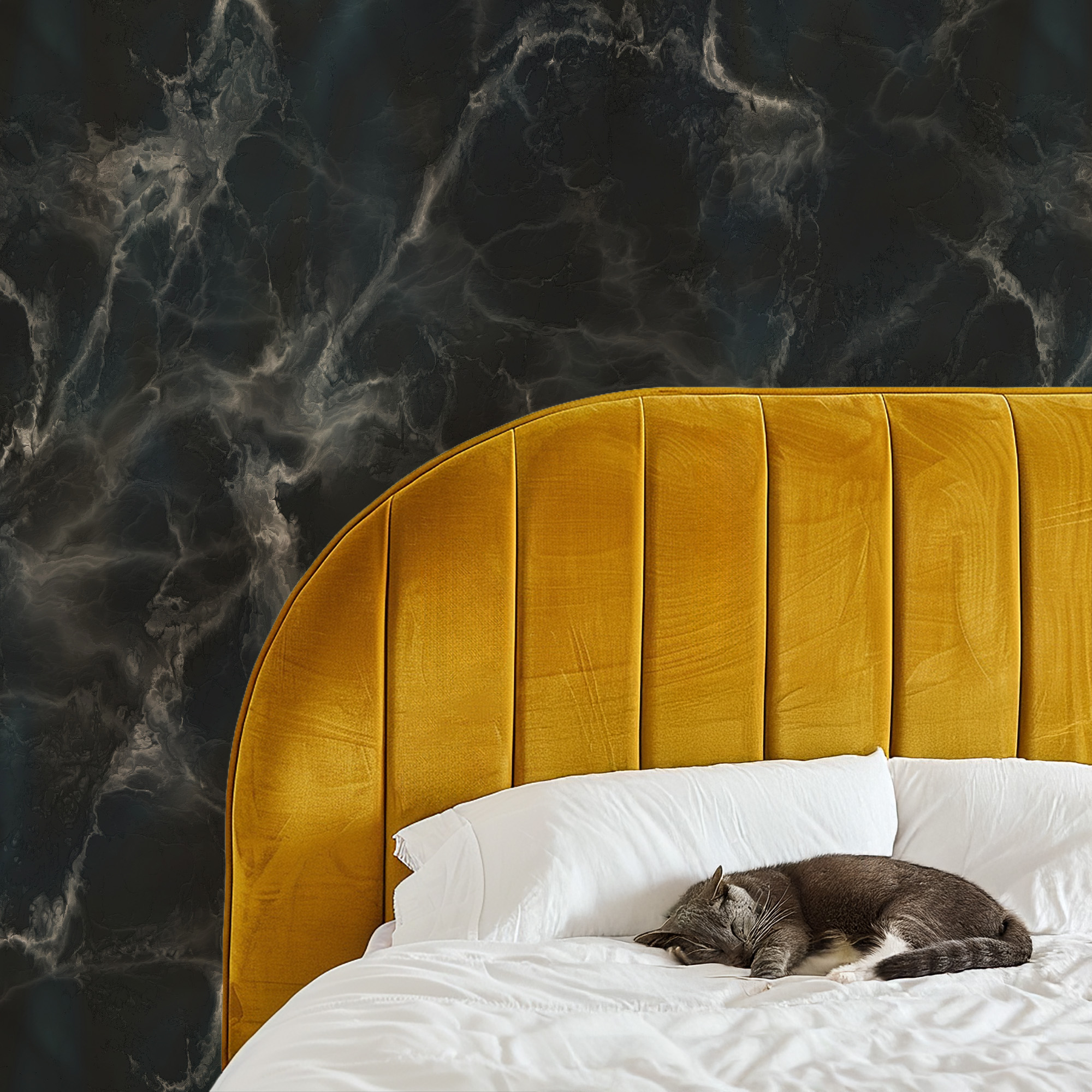 Dark Navy and Black Marble Peel and Stick Wallpaper, Luxury Faux Stone Wall Mural, Moody Bedroom and Office Decor