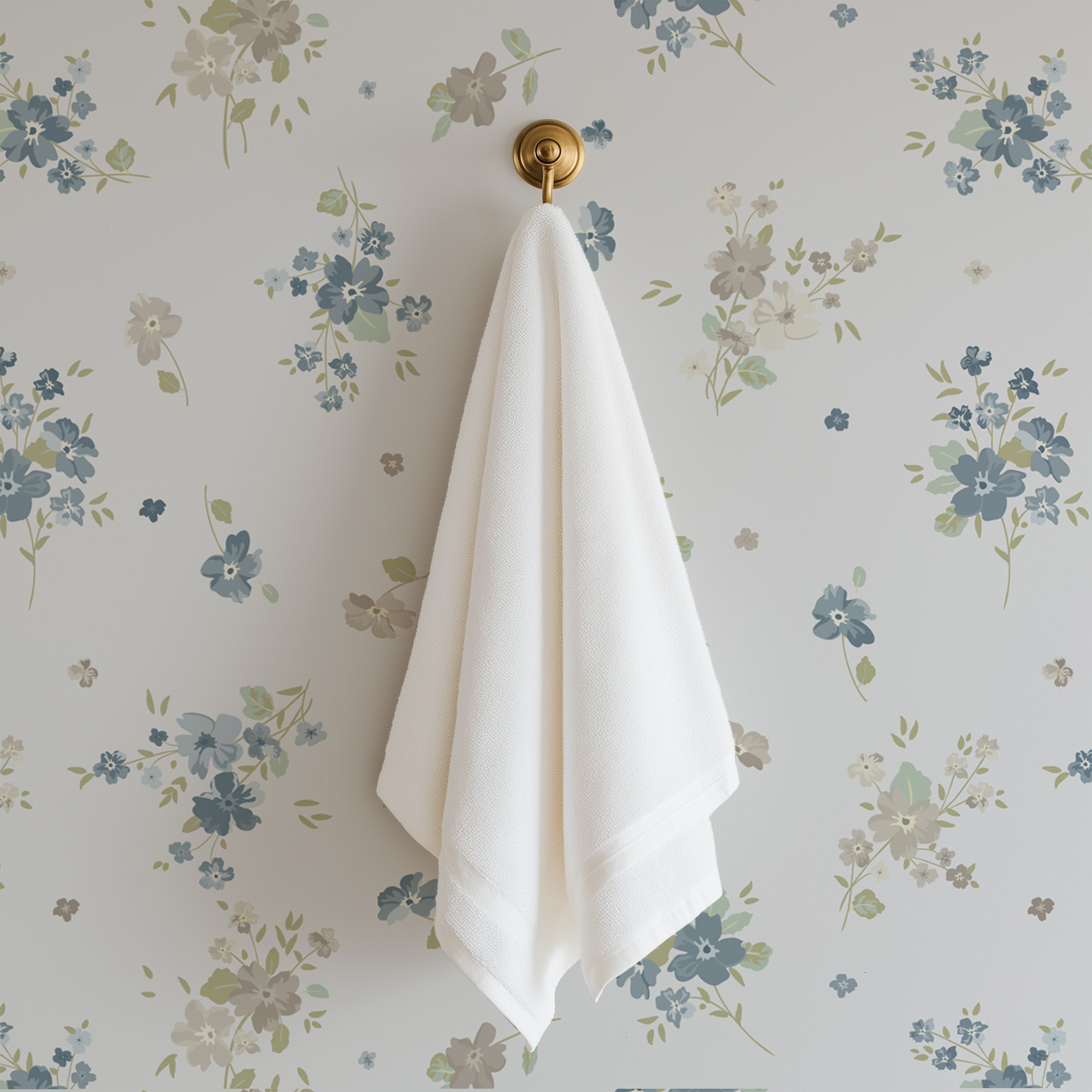 Delicate Petite Blue Floral Peel and Stick Wallpaper, Misty Grey Botanical Wall Mural, Soft Shabby Chic Flower Decor