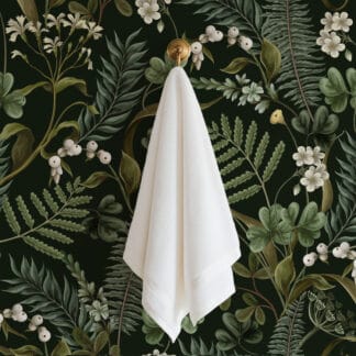 Moody Dark Green Fern and White Berry Peel and Stick Wallpaper, Vintage Botanical Forest Mural, Elegant Dark Academia Wall Decor