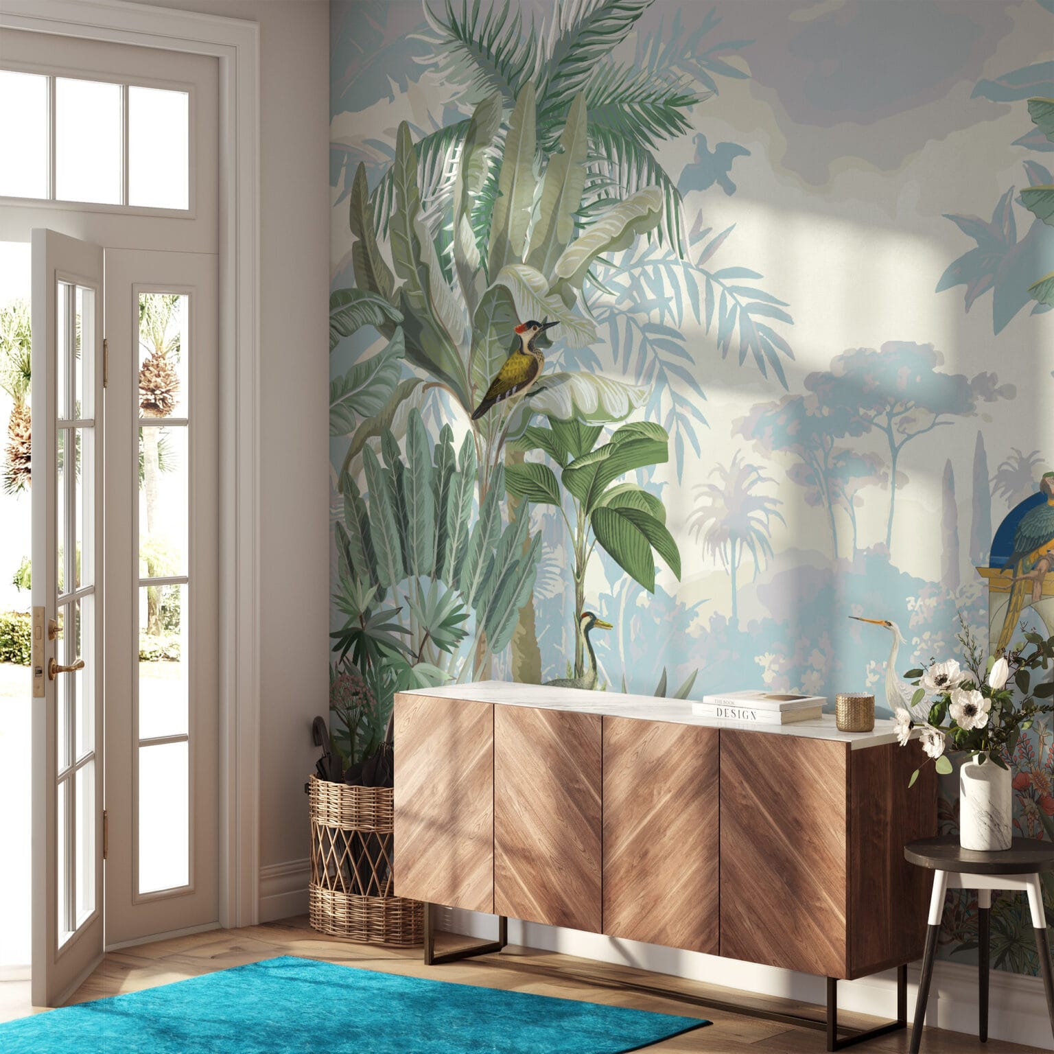 Modern Chinoiserie Tropical Jungle with Birds Peel and Stick Wallpaper ...