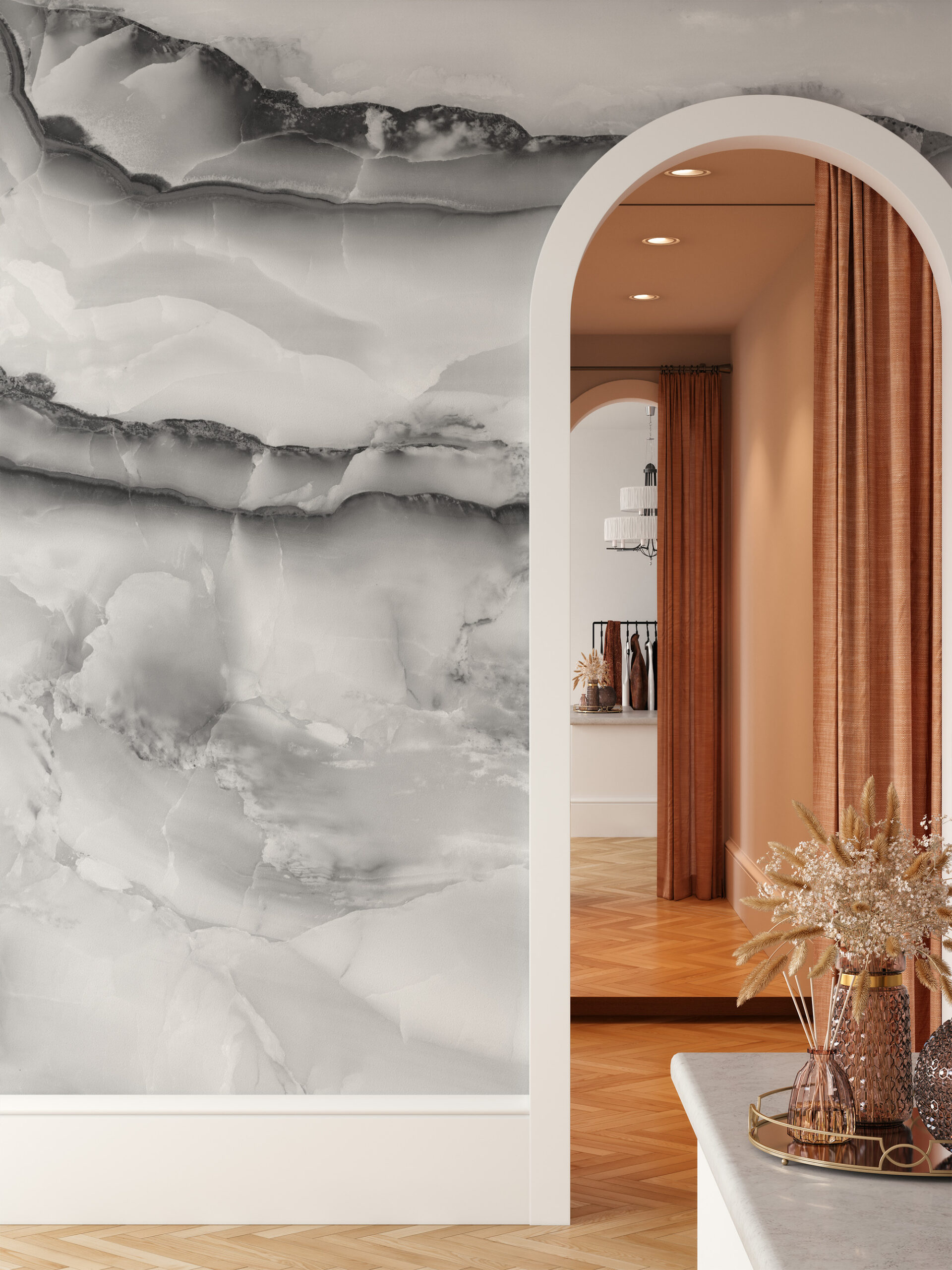 Dramatic Monochrome Onyx Marble Peel and Stick Wallpaper, Black and White Crystalline Wall Mural, Luxury Modern Interior Decor