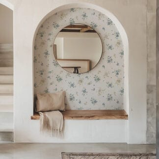 Delicate Petite Blue Floral Peel and Stick Wallpaper, Misty Grey Botanical Wall Mural, Soft Shabby Chic Flower Decor