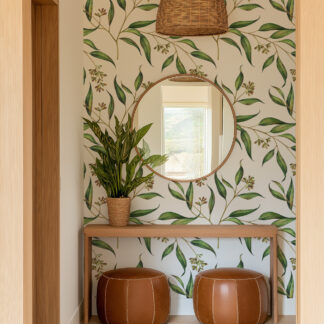 Sage Green Eucalyptus Leaves Botanical Peel and Stick Wallpaper, Minimalist Nature Bedroom Wall Mural