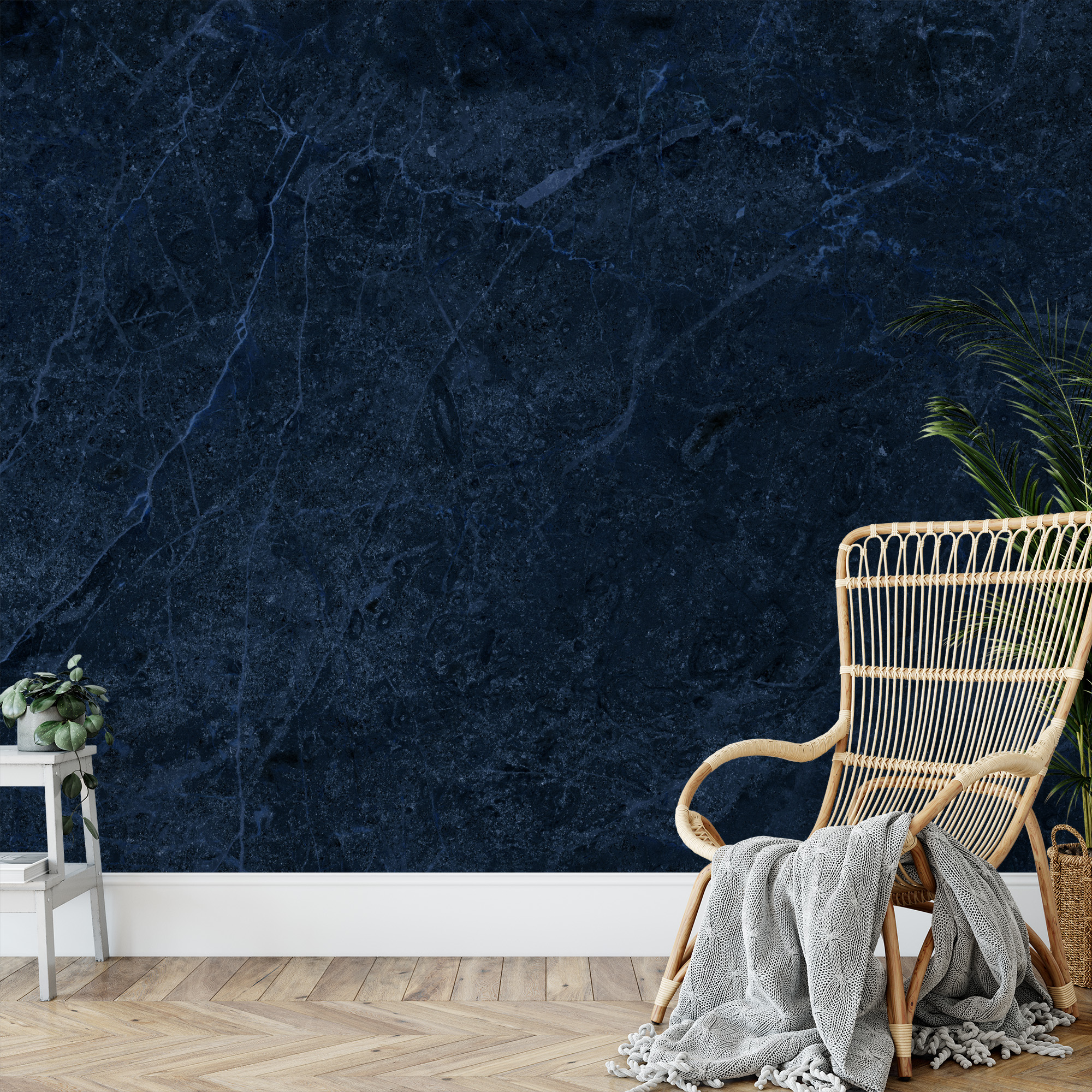 Deep Navy Blue Marble Peel and Stick Wallpaper, Luxury Midnight Stone Wall Mural, Moody Bathroom Accent Wall