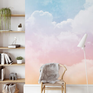 Modern Watercolor Pink and Blue Cloud Peel and Stick Wallpaper, Dreamy Sky Nursery Wall Mural