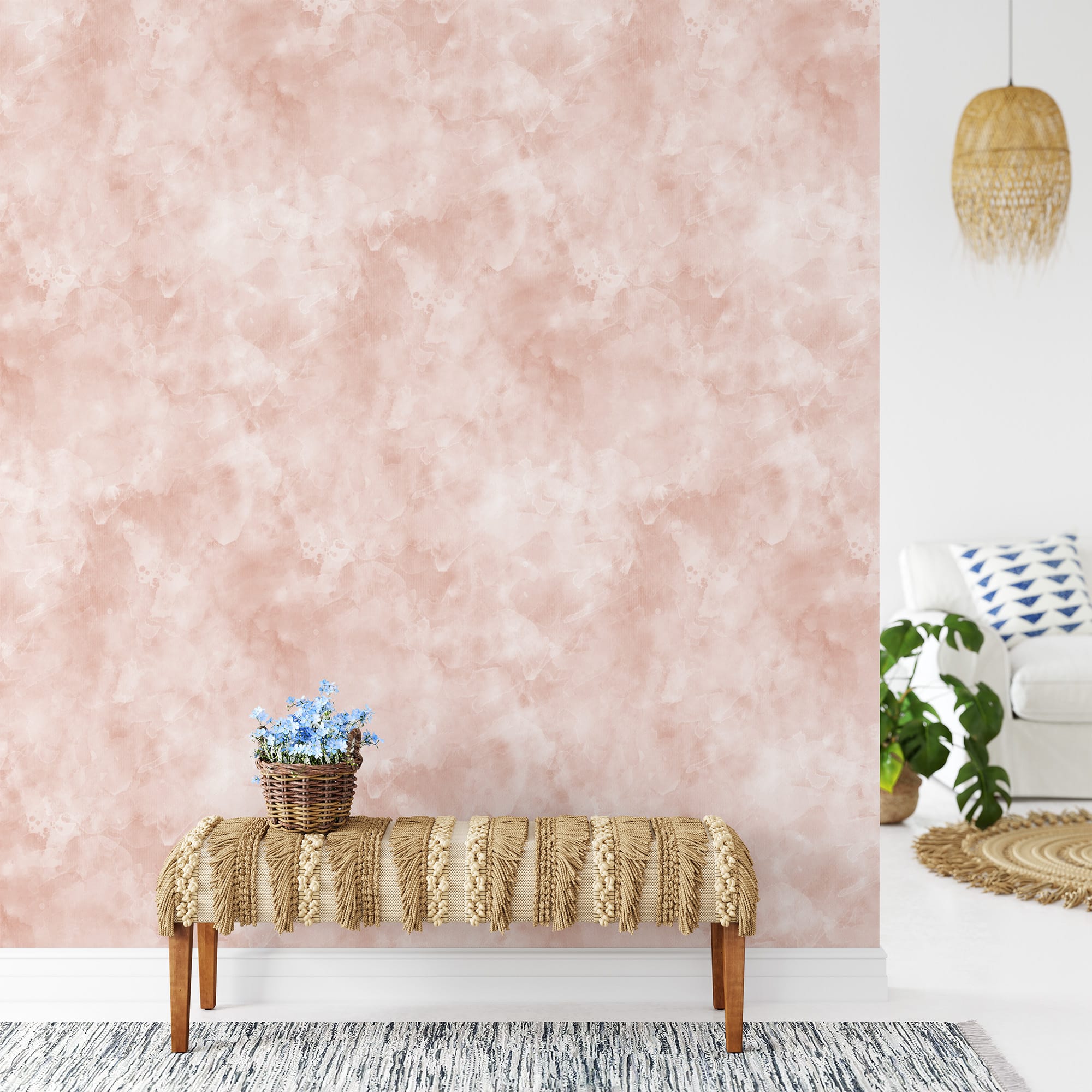 Blush Pink Watercolor Peel and Stick Wallpaper, Soft Abstract Rose Wall Mural, Romantic Minimalist Interior Decor