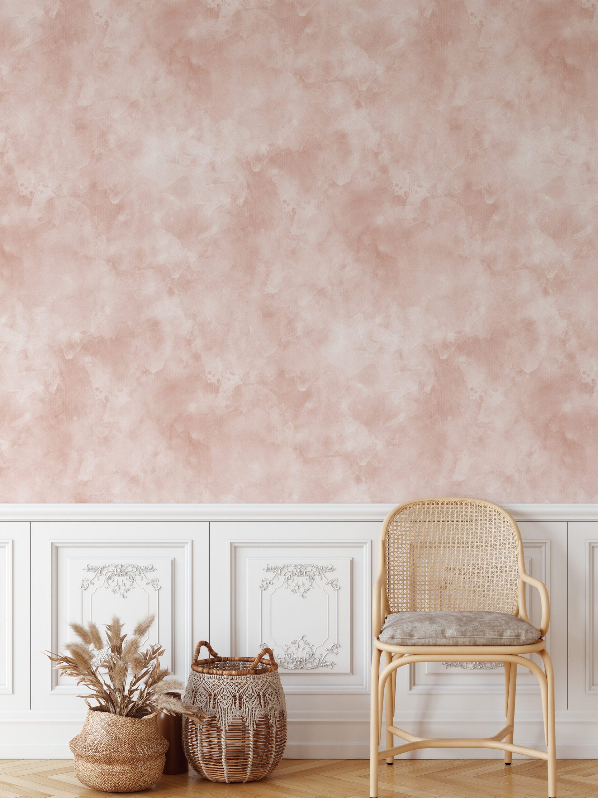 Blush Pink Watercolor Peel and Stick Wallpaper, Soft Abstract Rose Wall Mural, Romantic Minimalist Interior Decor