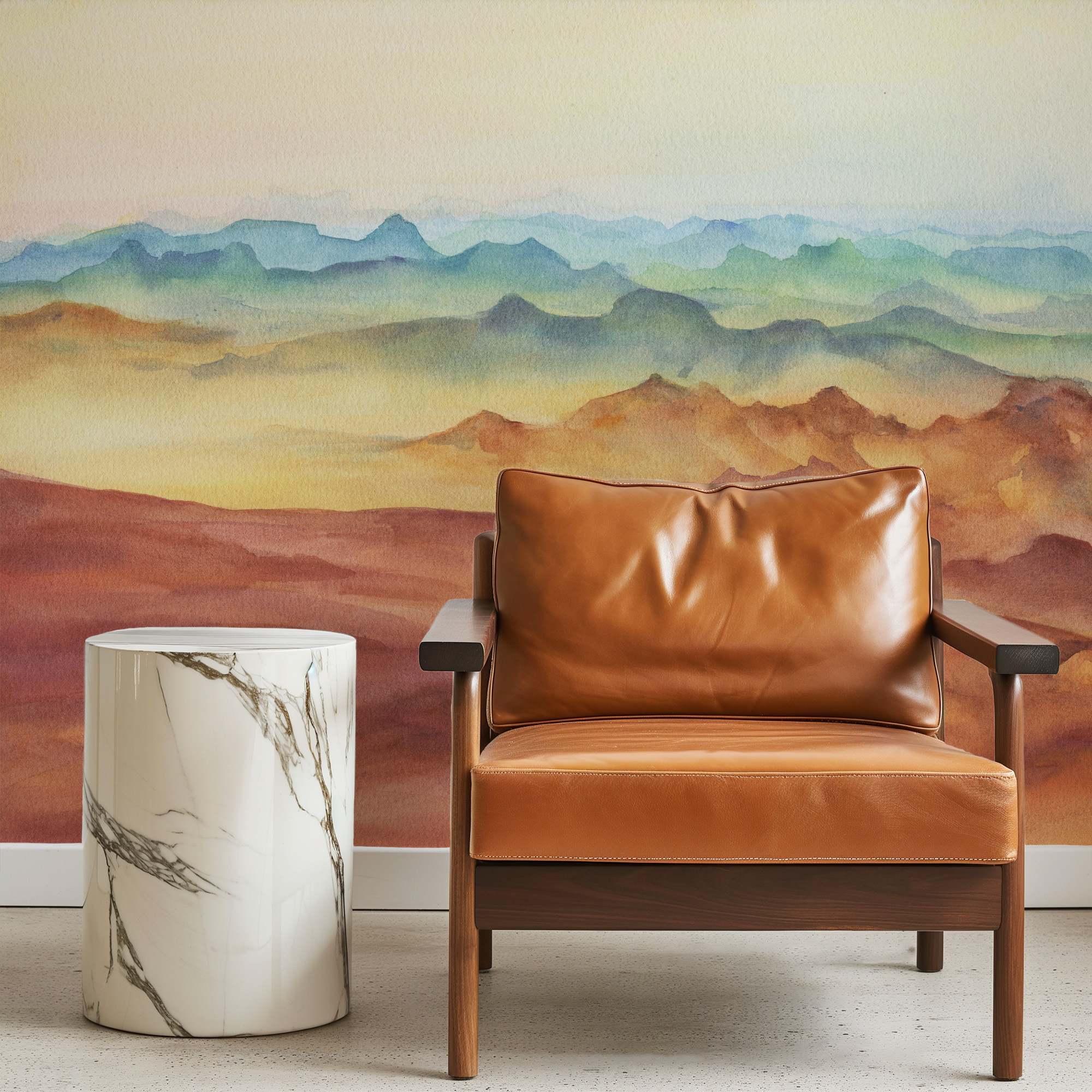 Modern Watercolor Terracotta Mountain Peel and Stick Wallpaper, Abstract Nature Wall Mural