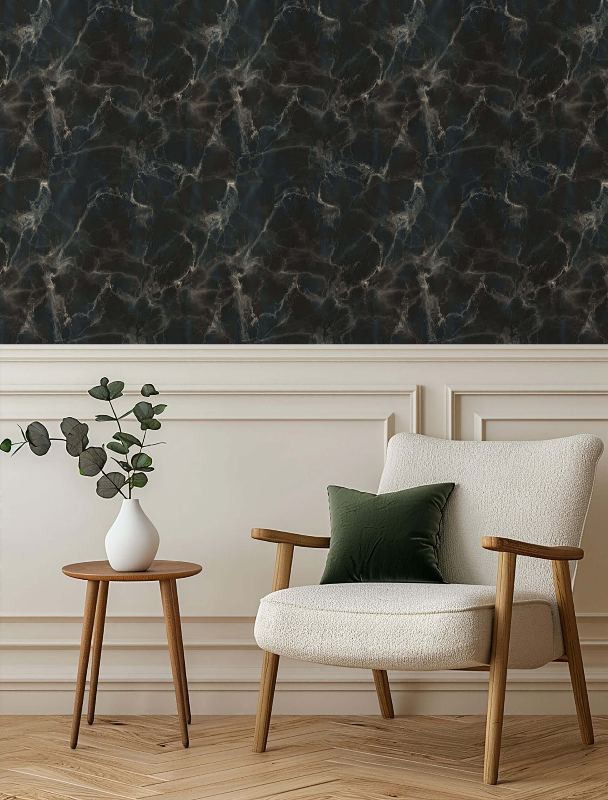 Dark Navy and Black Marble Peel and Stick Wallpaper, Luxury Faux Stone Wall Mural, Moody Bedroom and Office Decor