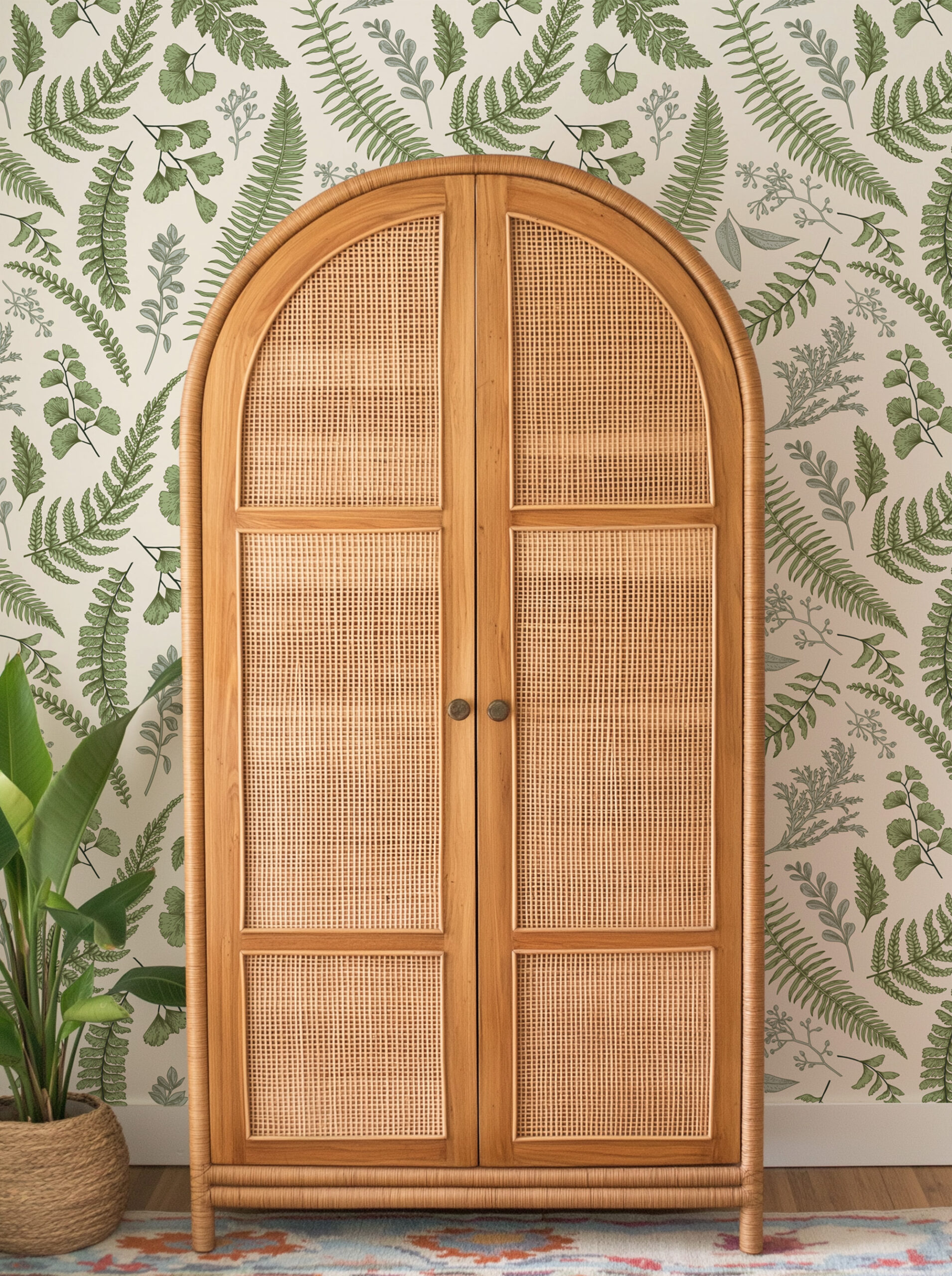 Vintage Botanical Fern and Forest Foliage Peel and Stick Wallpaper, Modern Sage Green Nature Wall Mural