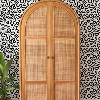 Minimalist Black and White Geometric Memphis Style Peel and Stick Wallpaper, Modern Playful Doodle Wall Mural for Kids Room