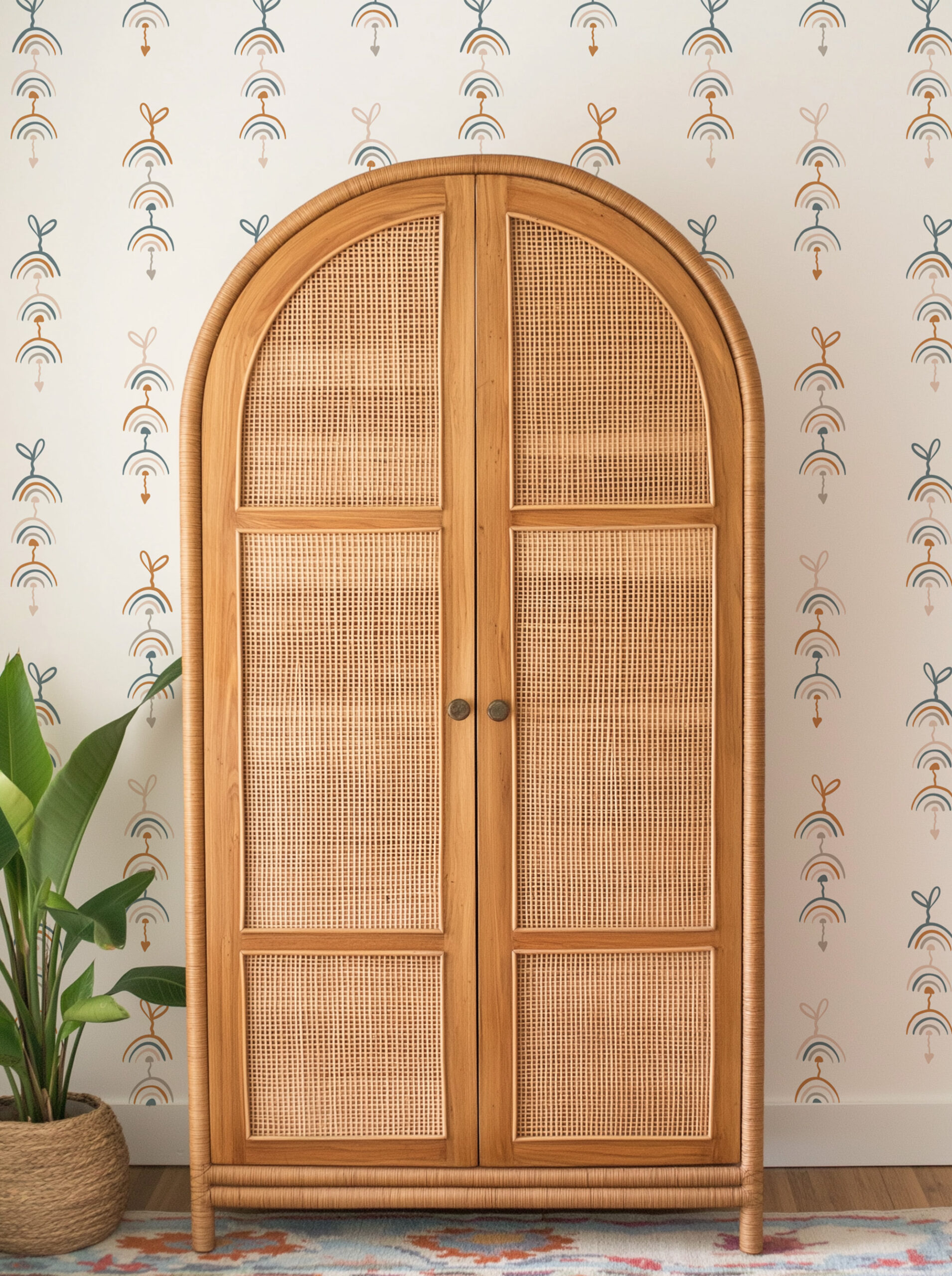 Minimalist Boho Rainbow Arrow Peel and Stick Wallpaper, Earthy Muted Nursery Wall Mural, Scandi Style Kids Room Decor