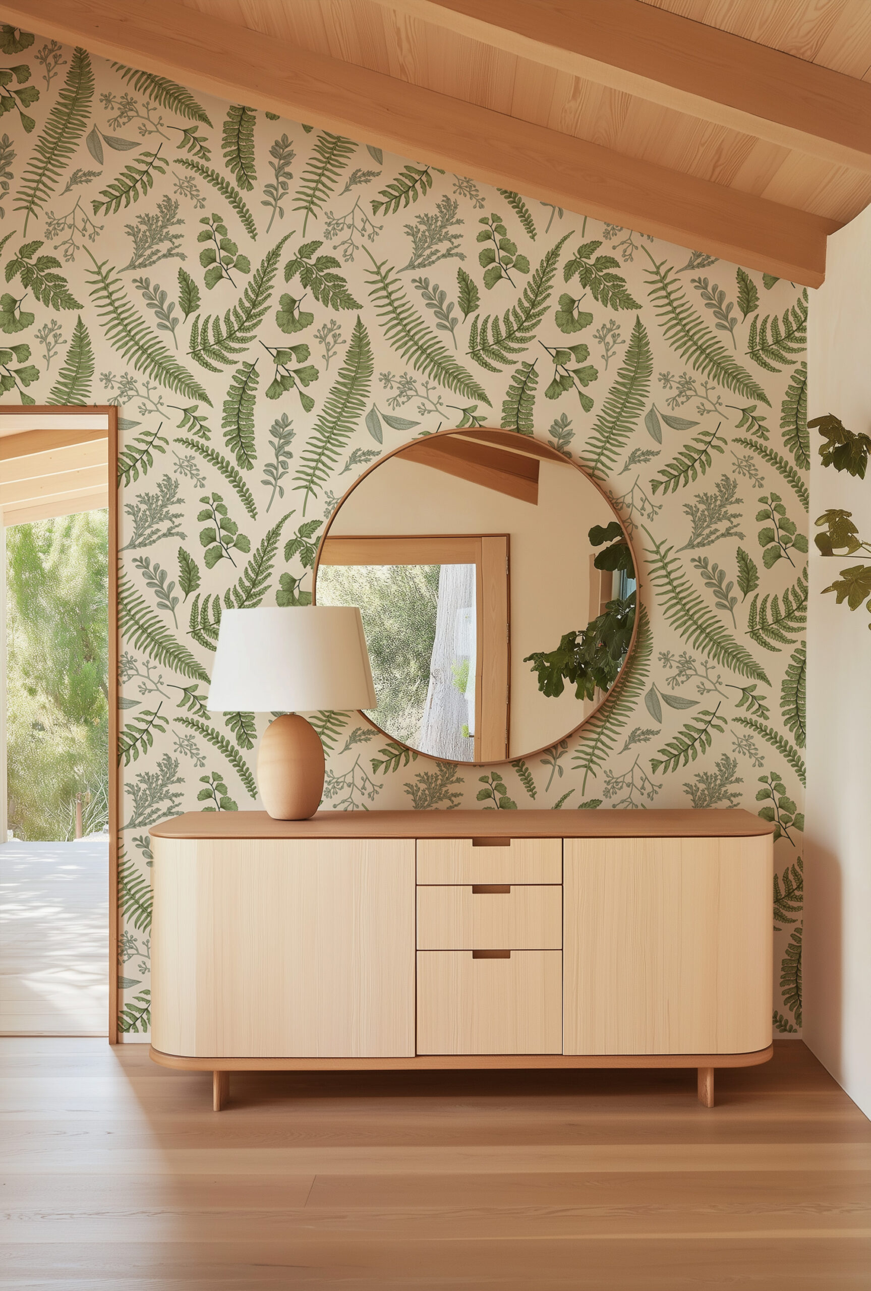 Vintage Botanical Fern and Forest Foliage Peel and Stick Wallpaper, Modern Sage Green Nature Wall Mural