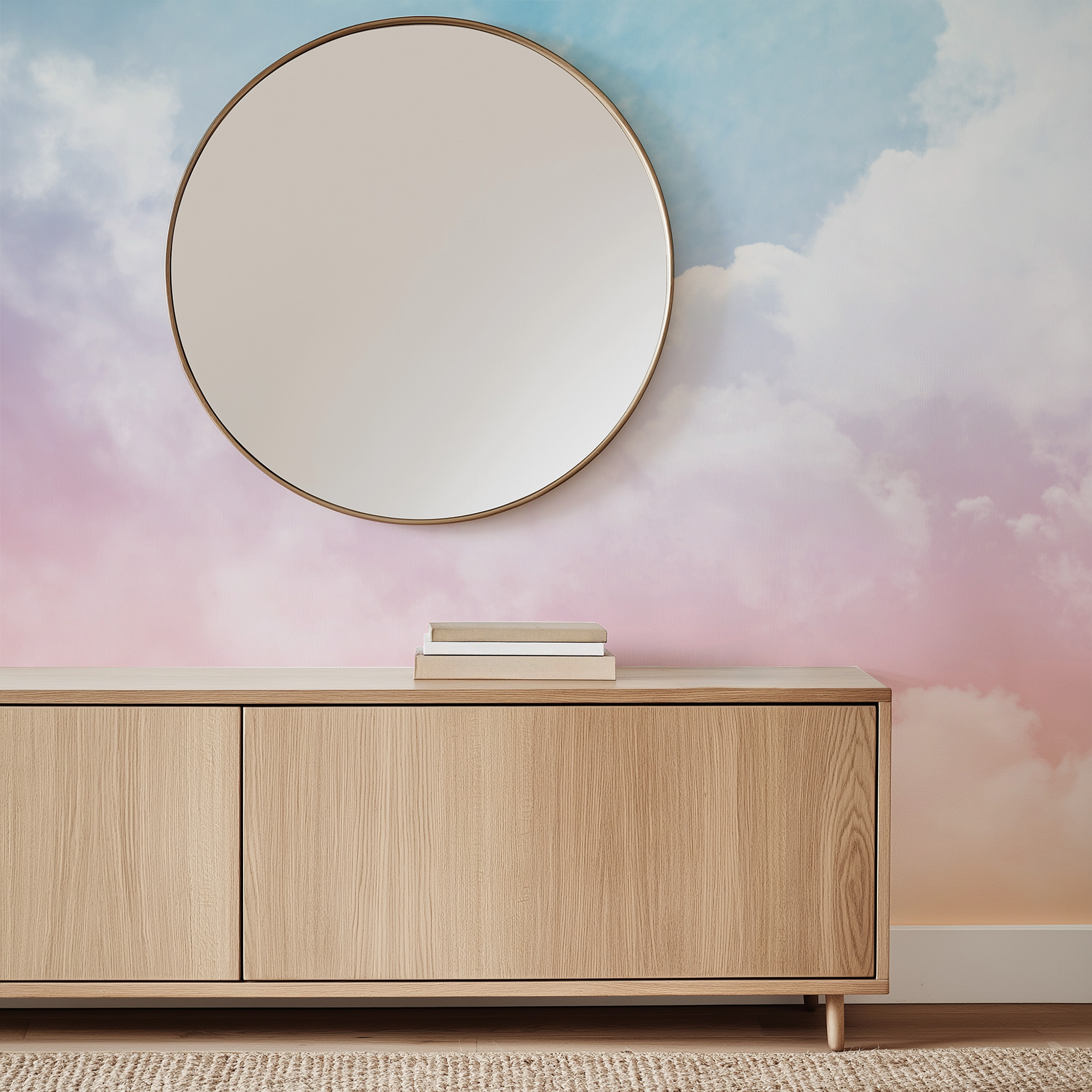 Modern Watercolor Pink and Blue Cloud Peel and Stick Wallpaper, Dreamy Sky Nursery Wall Mural