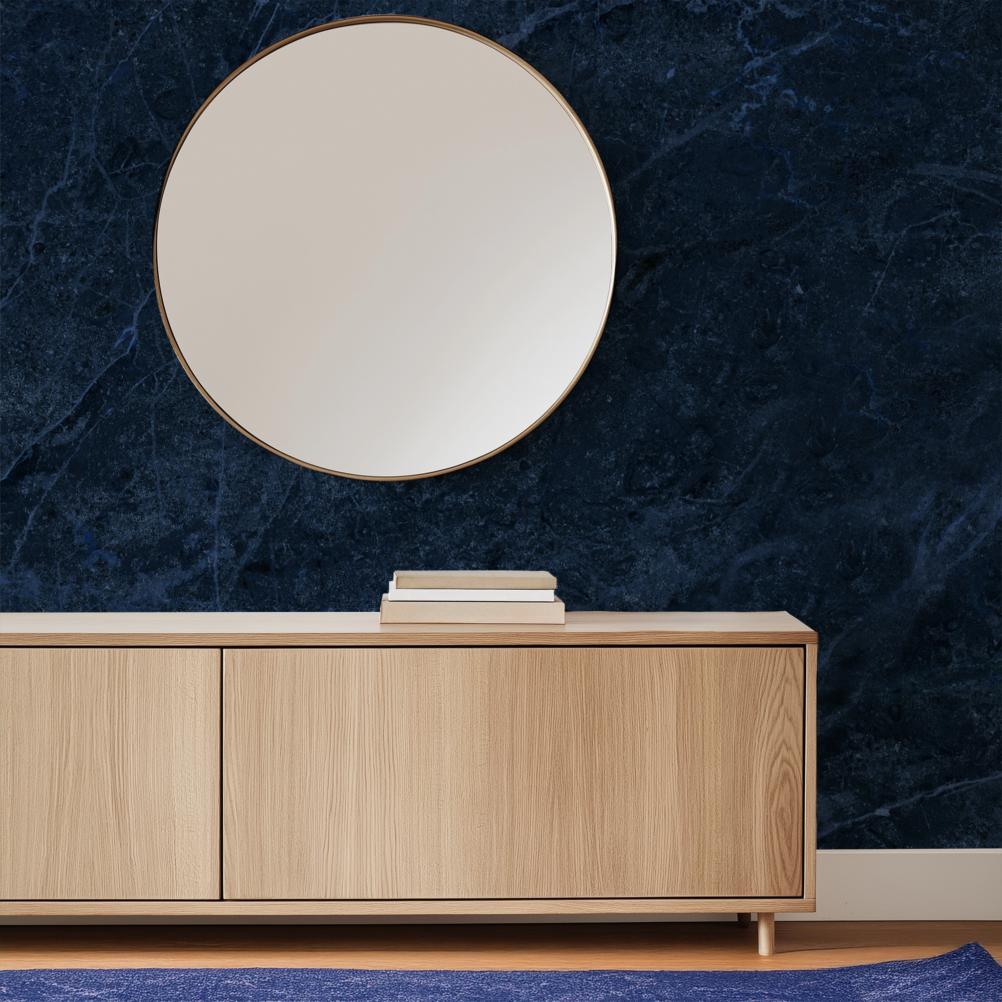 Deep Navy Blue Marble Peel and Stick Wallpaper, Luxury Midnight Stone Wall Mural, Moody Bathroom Accent Wall