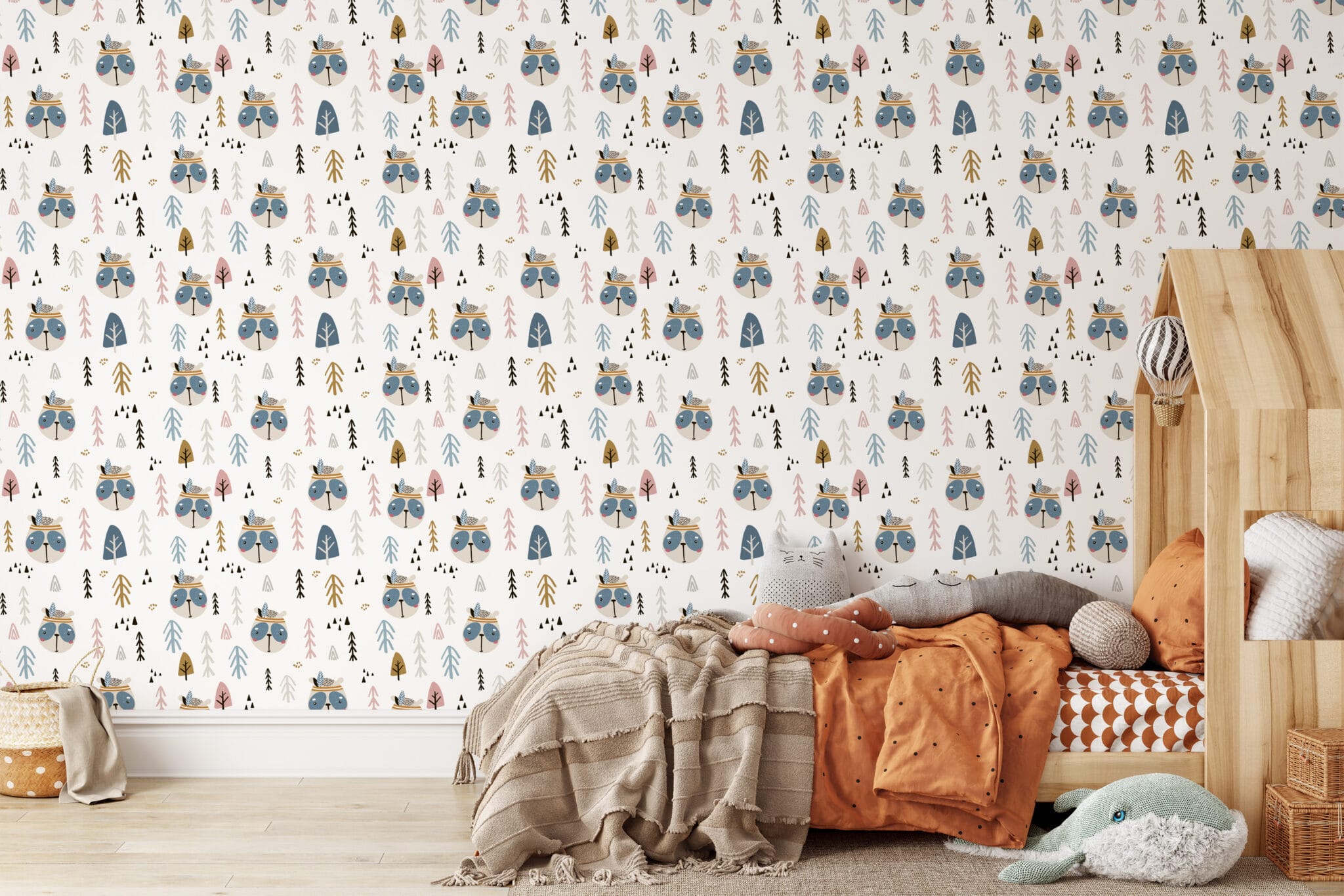 Tribal Woodland Animals and Pine Forest Kids Peel and Stick Wallpaper ...