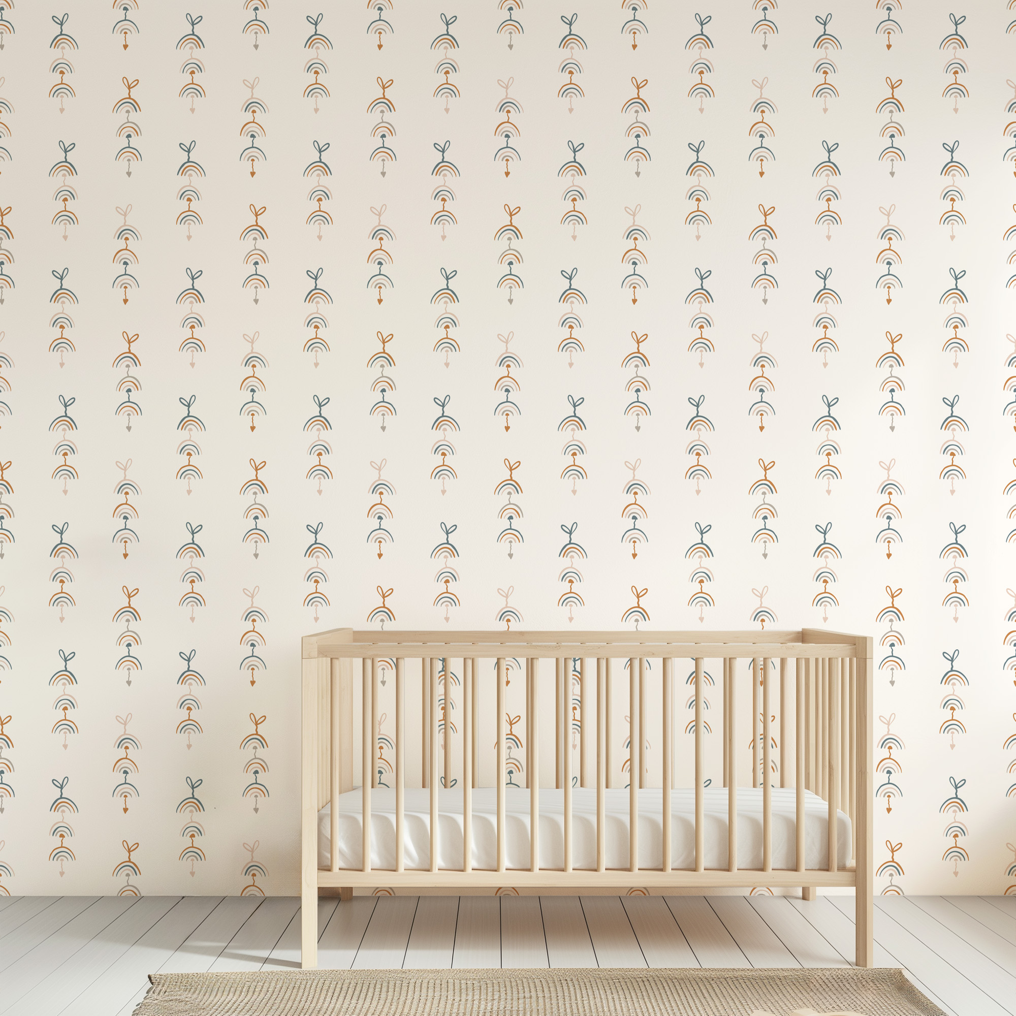 Minimalist Boho Rainbow Arrow Peel and Stick Wallpaper, Earthy Muted Nursery Wall Mural, Scandi Style Kids Room Decor