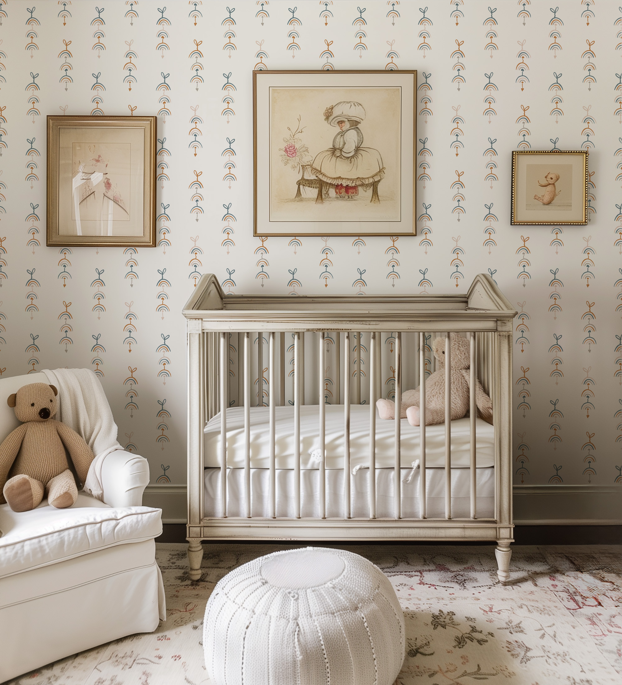 Minimalist Boho Rainbow Arrow Peel and Stick Wallpaper, Earthy Muted Nursery Wall Mural, Scandi Style Kids Room Decor