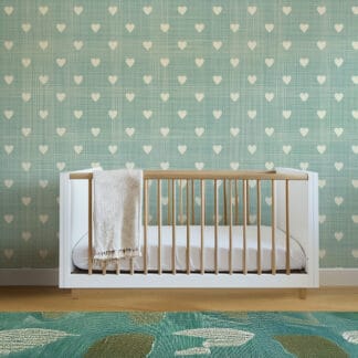 Teal Linen Texture Heart Pattern Peel and Stick Wallpaper, Minimalist Sage Green Nursery Wall Mural, Removable Kids Room Decor