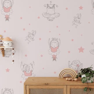 Watercolor Ballerina and Tutu Kids Peel and Stick Wallpaper, Soft Pink Ballet Nursery Wall Mural, Starry Dance Decor