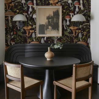 Moody Mushroom and Forest Floor Peel and Stick Wallpaper, Dark Botanical Illustration Wall Mural, Vintage Fungi and Insect Decor