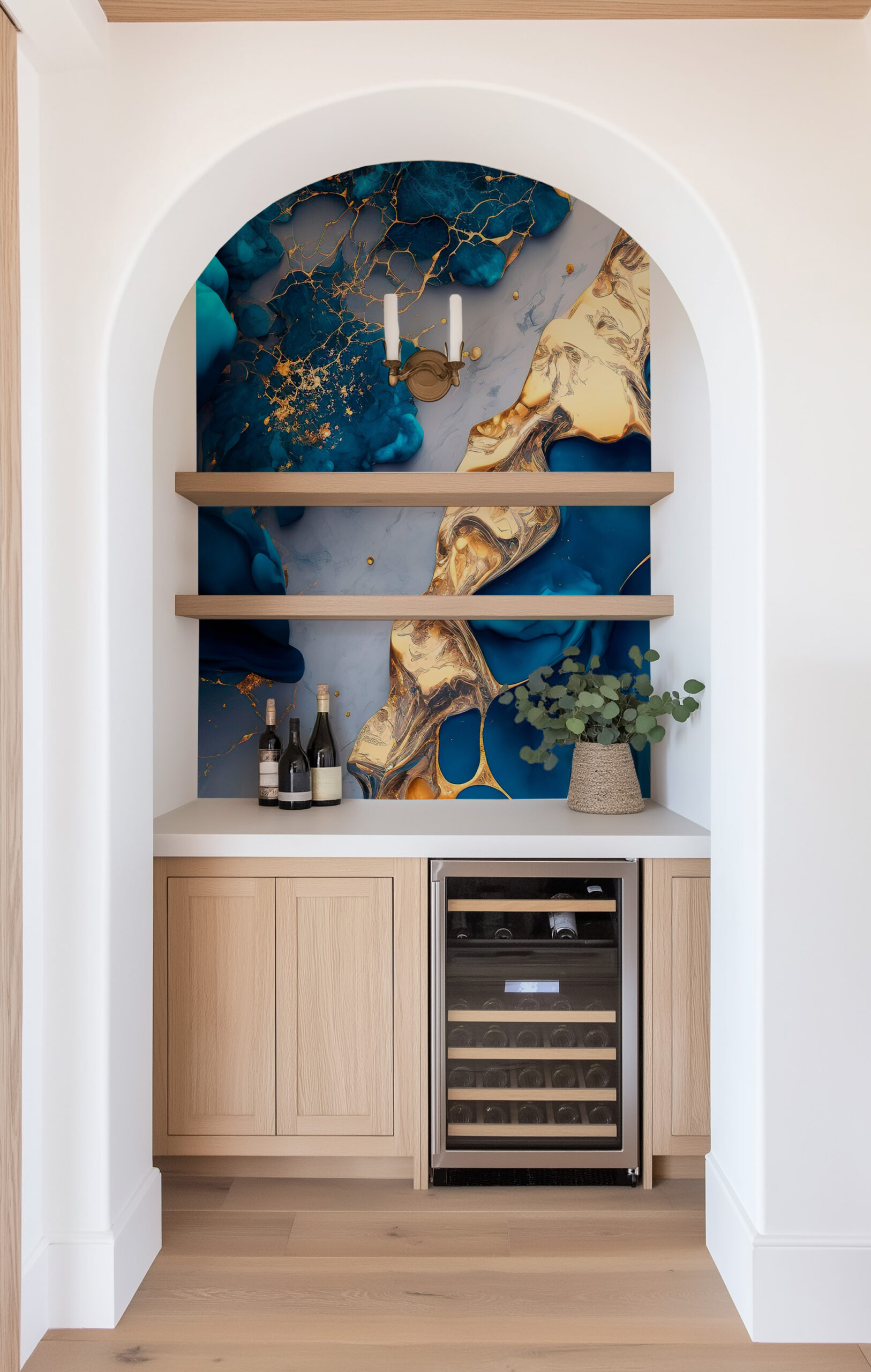 Luxury Teal and Gold Fluid Ink Peel and Stick Wallpaper, Abstract Ocean Blue Wall Mural, Modern Artistic Interior Decor