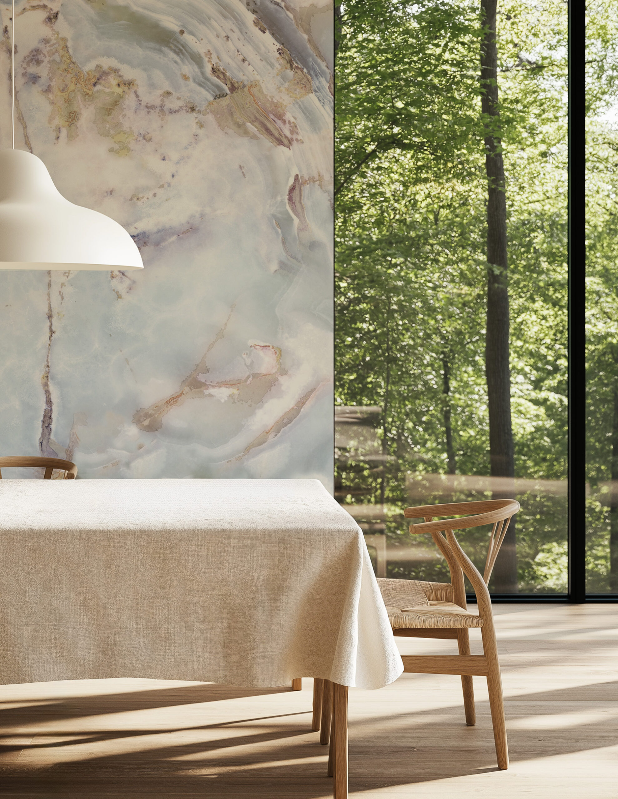 Crystalline Seafoam and Light Blue Onyx Peel and Stick Wallpaper, Luxury Natural Stone Wall Mural, Ethereal Interior Decor