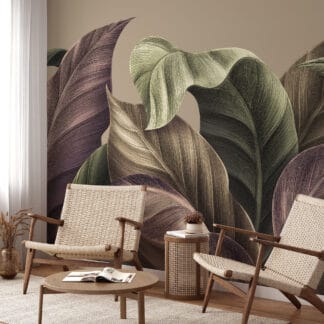 Luxury Large Scale Earthy Tropical Leaves Peel and Stick Wallpaper, Modern Muted Botanical Wall Mural