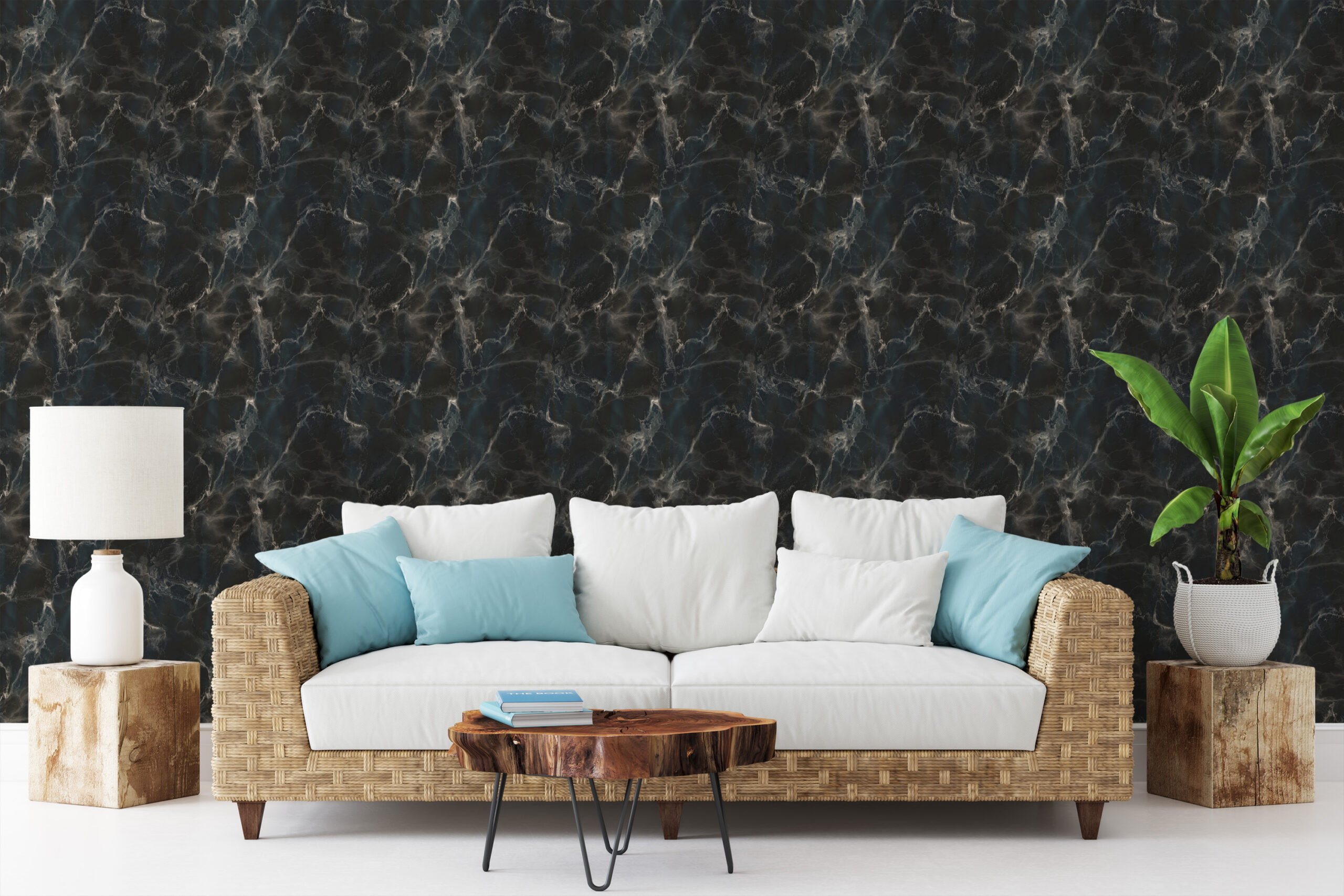 Dark Navy and Black Marble Peel and Stick Wallpaper, Luxury Faux Stone Wall Mural, Moody Bedroom and Office Decor