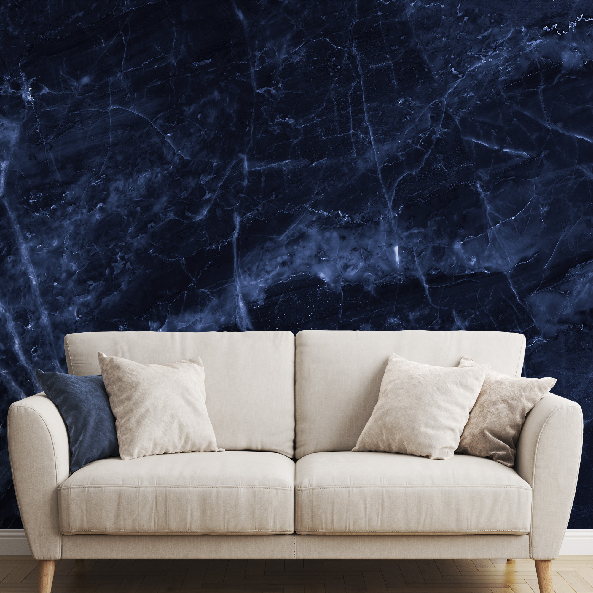 Deep Midnight Navy Marble Peel and Stick Wallpaper, Luxury Dark Blue Stone Wall Mural, Sophisticated Living Room Decor