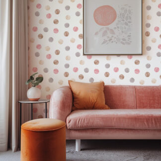 Earth Tone Watercolor Polka Dot Peel and Stick Wallpaper, Muted Pink and Grey Circle Wall Mural, Boho Minimalist Nursery Decor