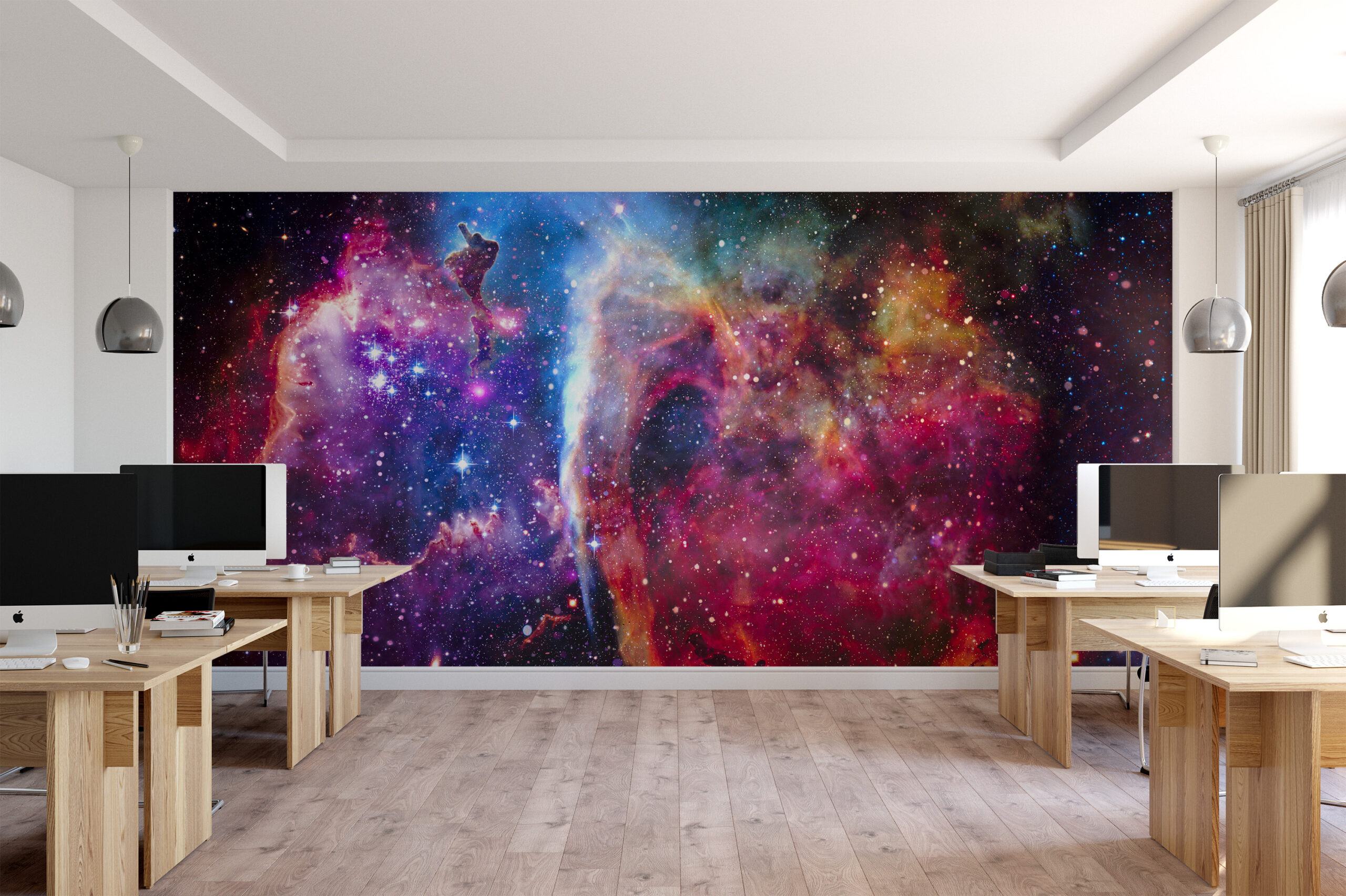 Modern Vibrant Galaxy Nebula Peel and Stick Wallpaper, Colorful Space Cosmic Bathroom Wall Mural