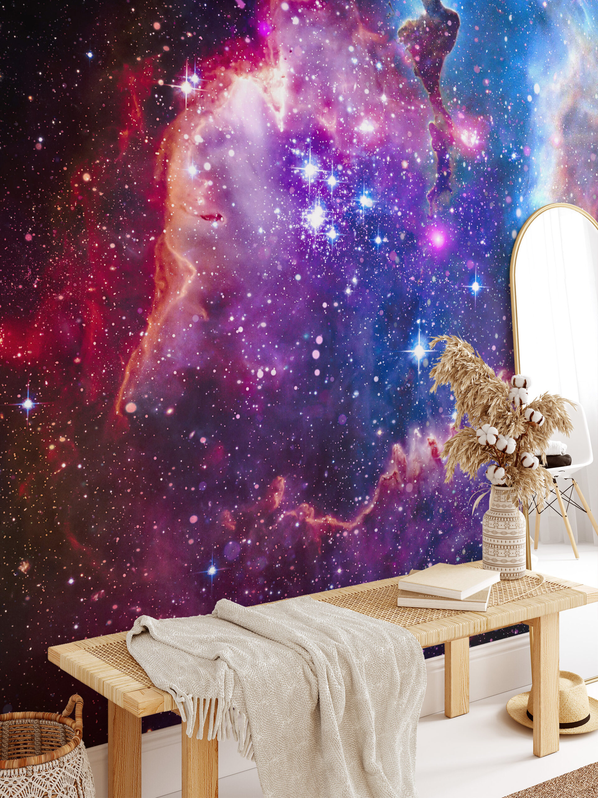 Modern Vibrant Galaxy Nebula Peel and Stick Wallpaper, Colorful Space Cosmic Bathroom Wall Mural