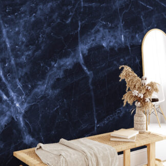 Deep Midnight Navy Marble Peel and Stick Wallpaper, Luxury Dark Blue Stone Wall Mural, Sophisticated Living Room Decor