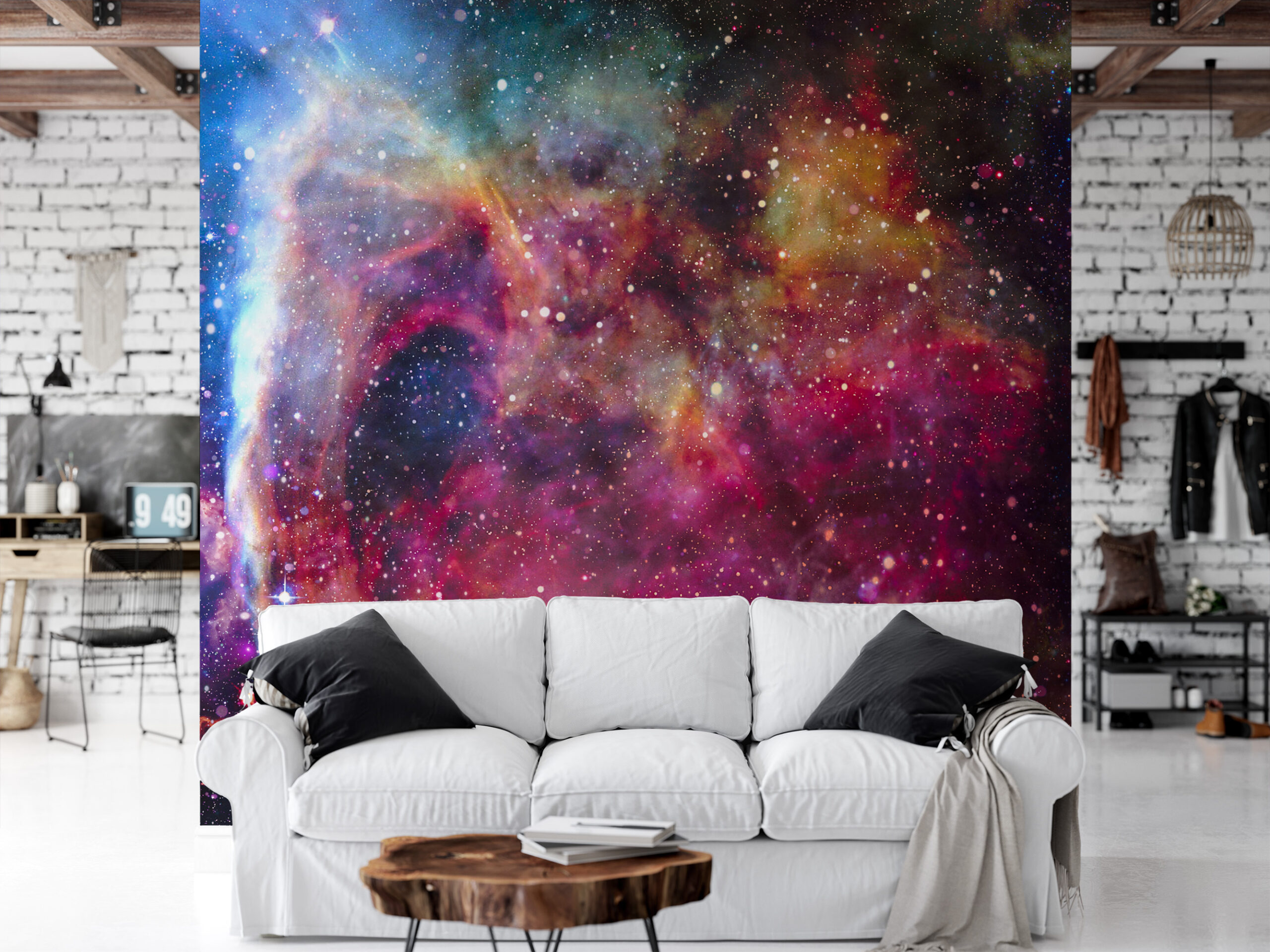 Modern Vibrant Galaxy Nebula Peel and Stick Wallpaper, Colorful Space Cosmic Bathroom Wall Mural