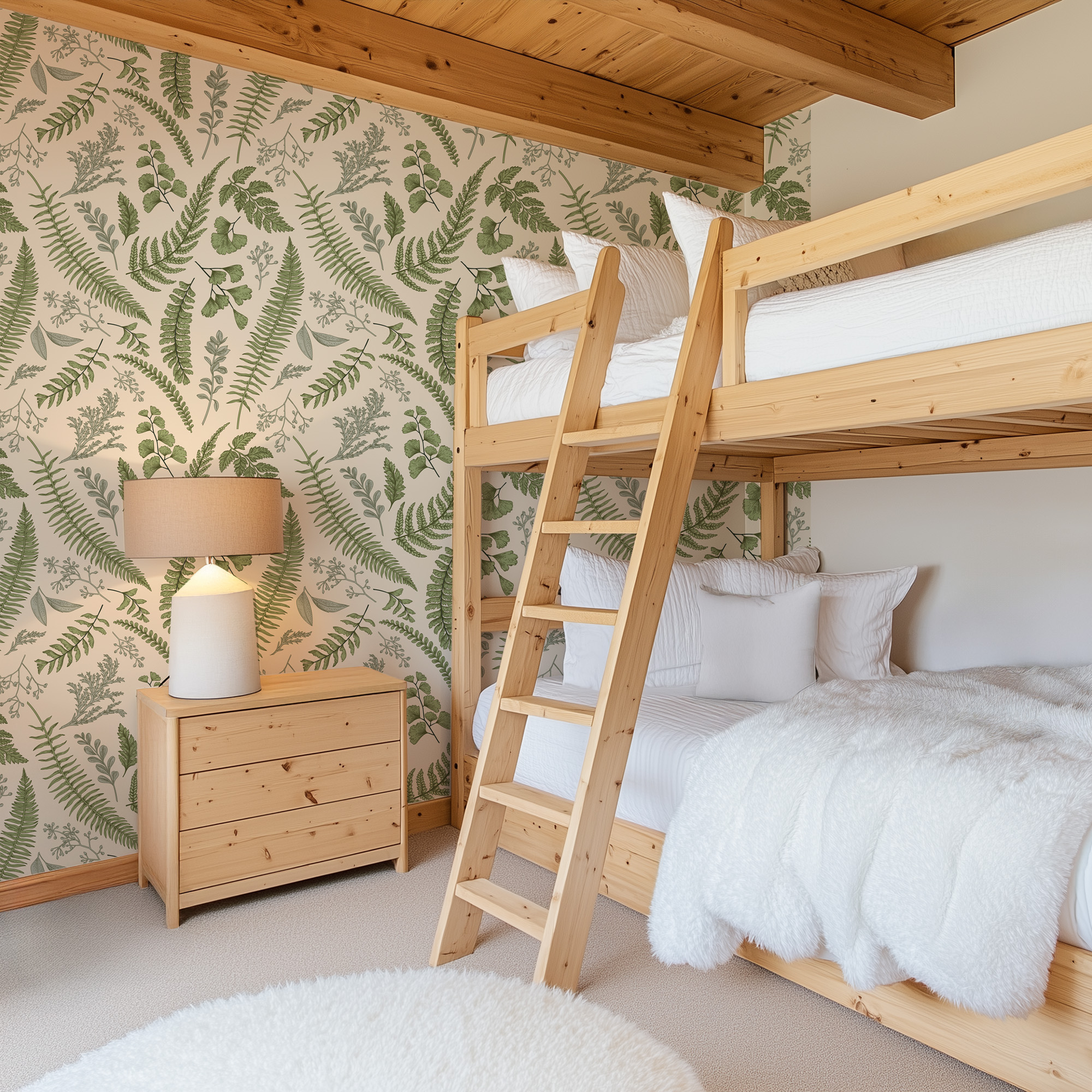 Vintage Botanical Fern and Forest Foliage Peel and Stick Wallpaper, Modern Sage Green Nature Wall Mural