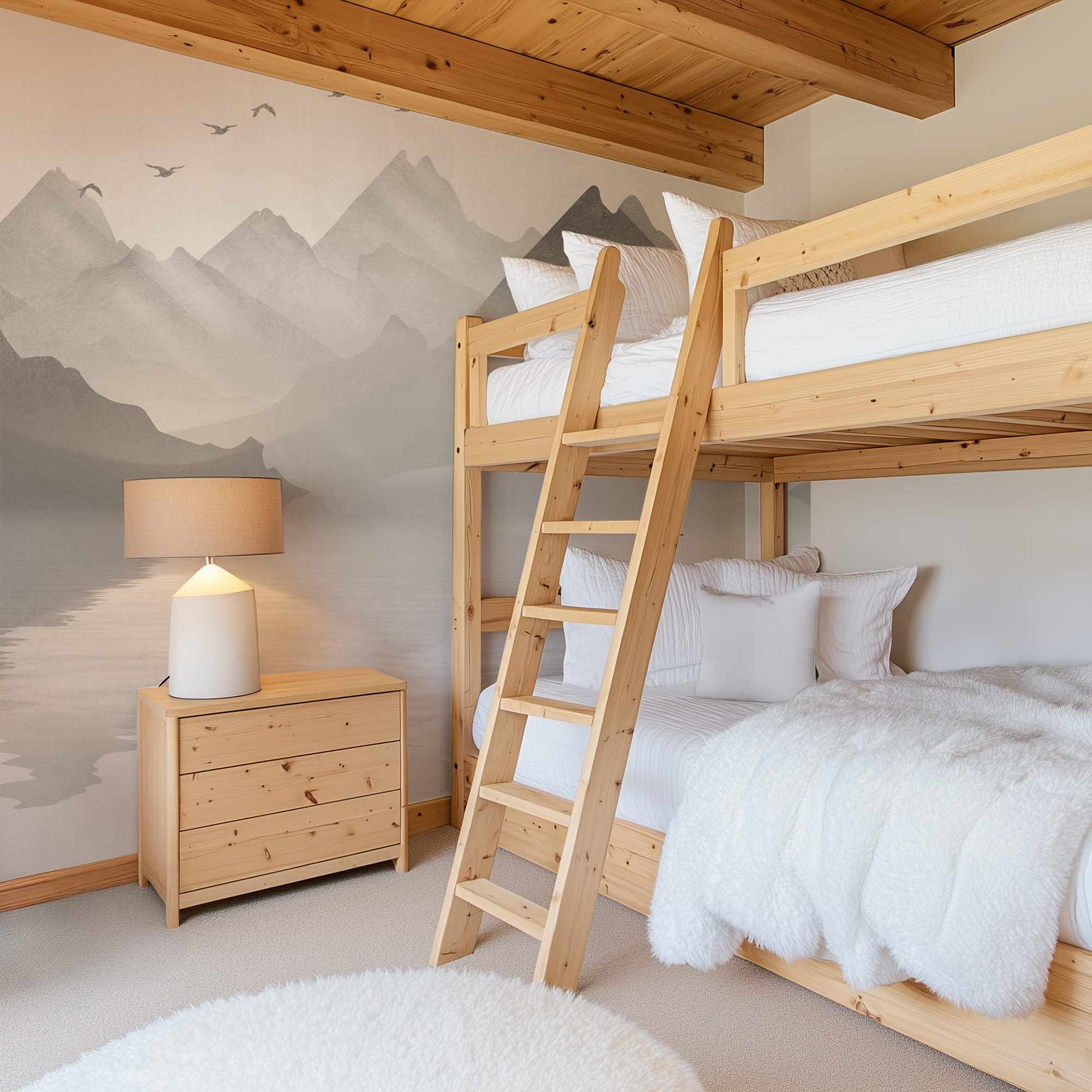 Modern Misty Mountain Lake Peel and Stick Wallpaper, Serene Sepia Nature Living Room Wall Mural