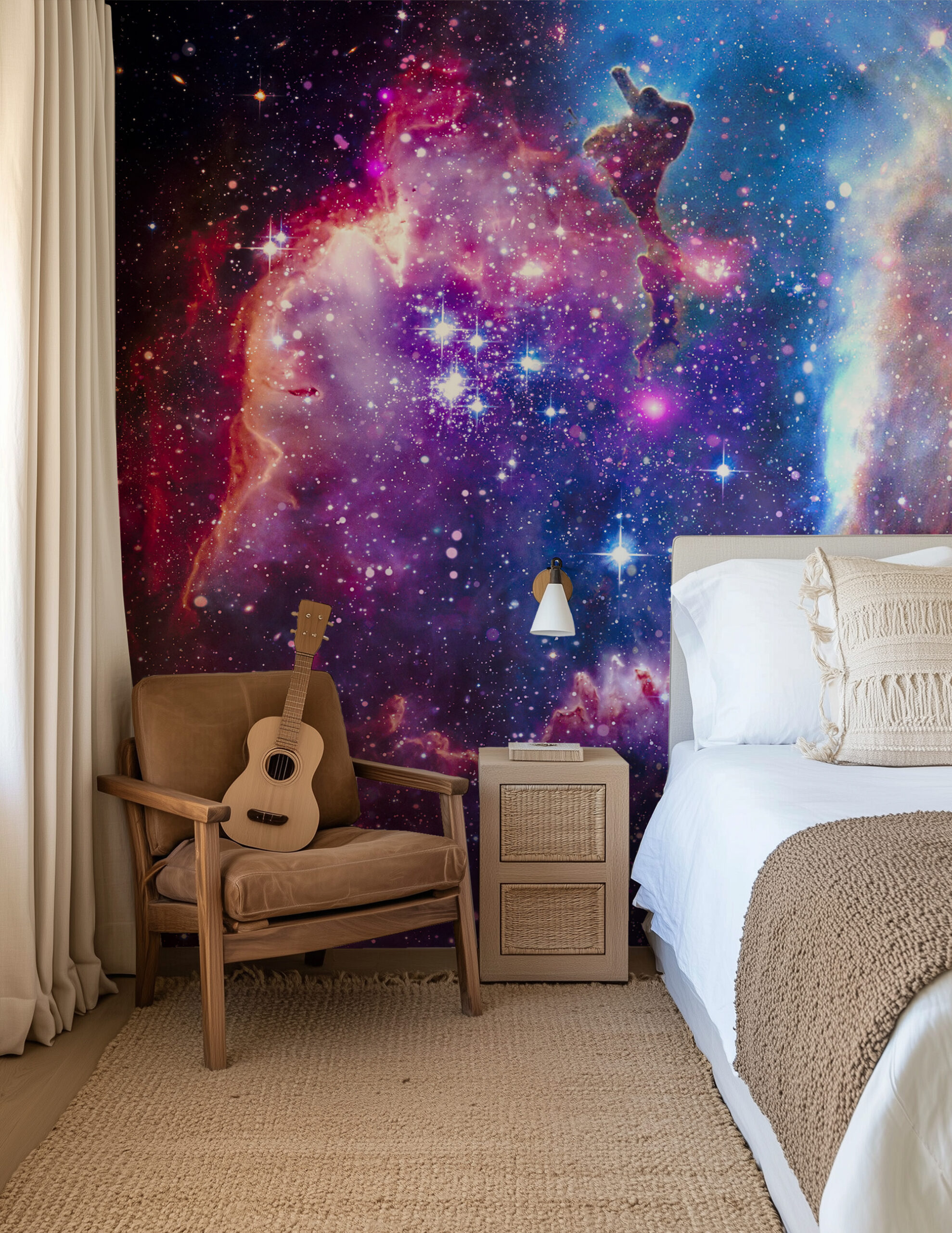 Modern Vibrant Galaxy Nebula Peel and Stick Wallpaper, Colorful Space Cosmic Bathroom Wall Mural