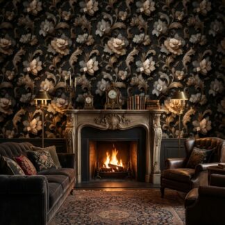 Modern Vintage Black and Beige Floral Damask Peel and Stick Wallpaper, Antique Victorian Wall Mural