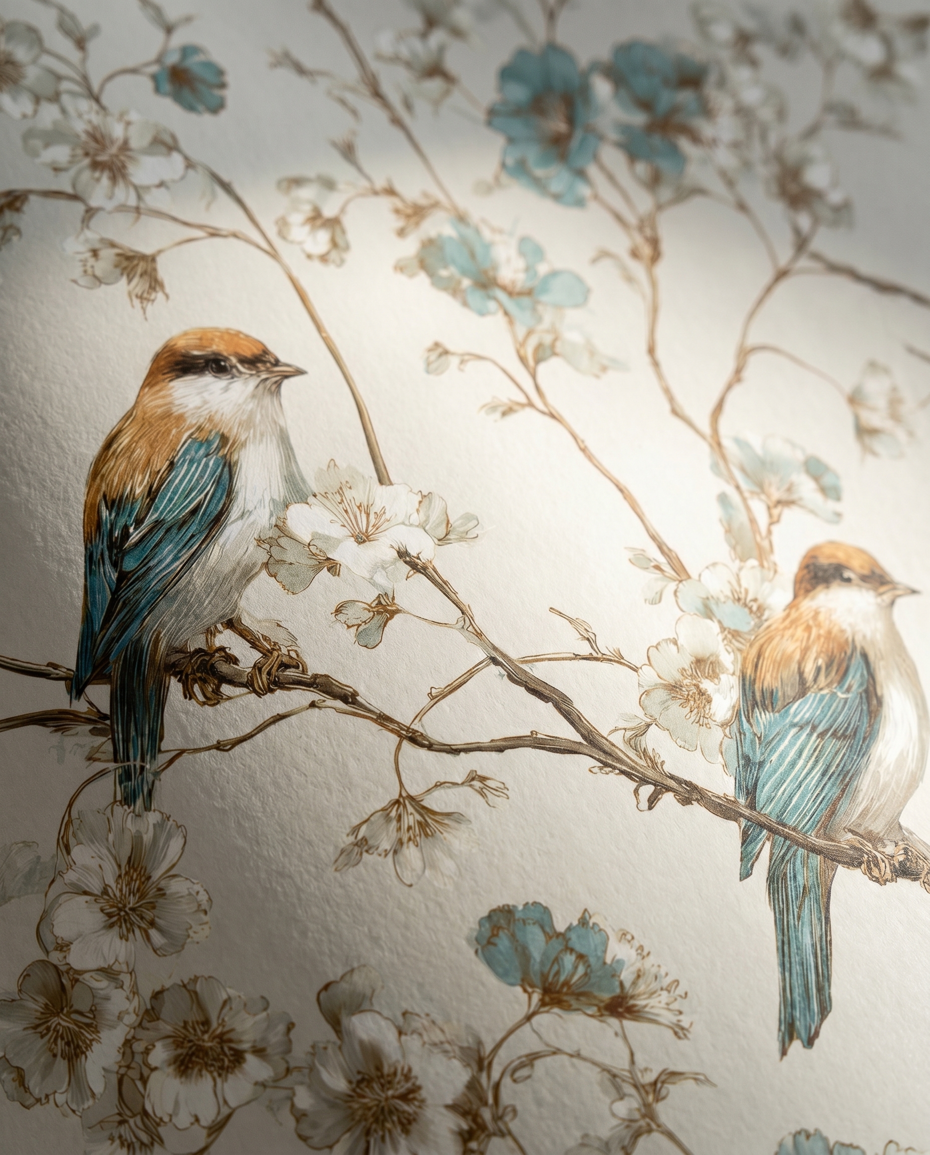 Chinoiserie Bird and Blossom Wallpaper in Teal and Gold, Vintage Floral Wall Mural, Removable Peel and Stick Wallpaper for Bedroom Accent Wall