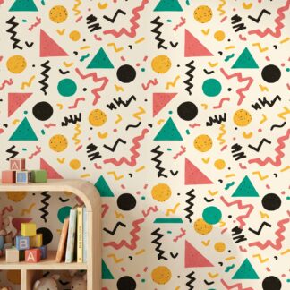 Memphis Style Geometric Wallpaper, Colorful 80s Retro Shapes, Peel and Stick Wallpaper, Removable Wall Mural for Kids Room Accent Wall