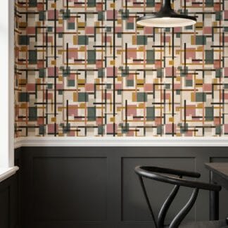 Geometric Plaid Wallpaper in Earthy Tones, Mid-Century Modern Abstract Blocks, Removable Peel and Stick Wallpaper for Accent Wall