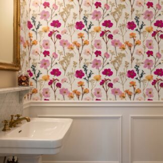 Pressed Dried Flowers Wallpaper in Pink and Orange, Vintage Botanical Peel and Stick Wallpaper, Removable Mural for a Cottagecore Accent Wall