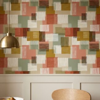 Geometric Colorblock Wallpaper in Earth Tones, Mid-Century Textured Squares, Removable Peel and Stick Wallpaper for Living Room Accent Wall