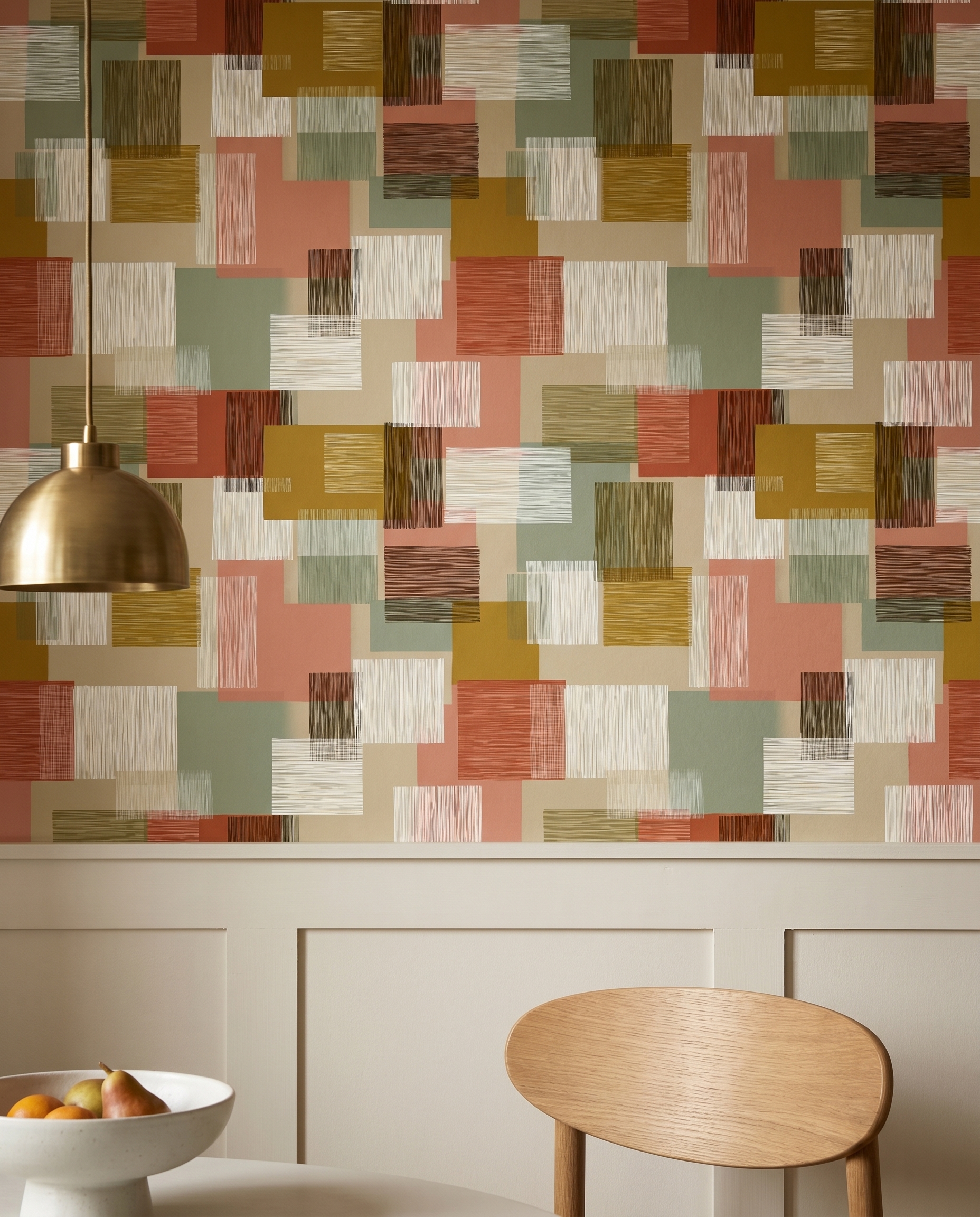 Geometric Colorblock Wallpaper in Earth Tones, Mid-Century Textured Squares, Removable Peel and Stick Wallpaper for Living Room Accent Wall
