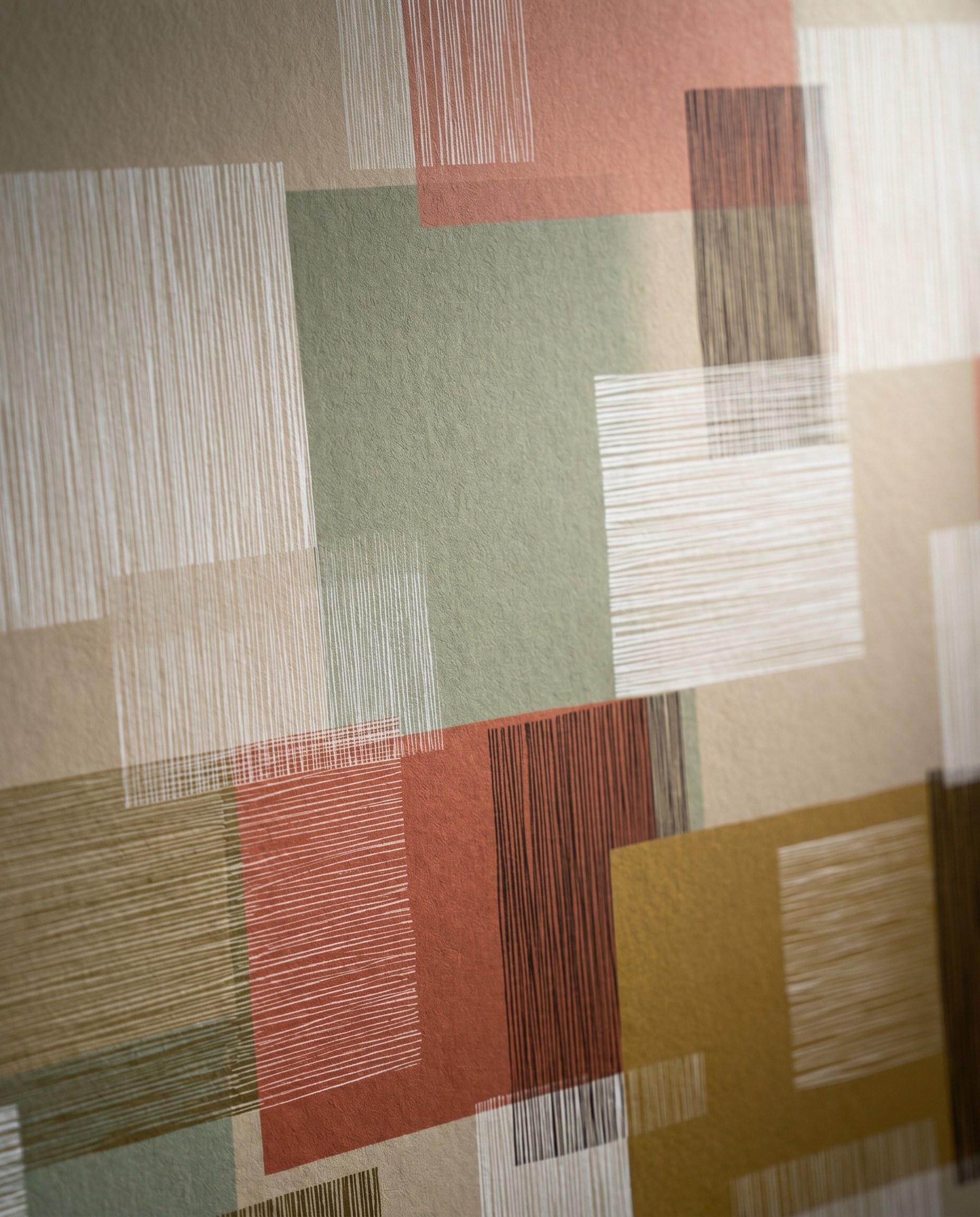 Geometric Colorblock Wallpaper in Earth Tones, Mid-Century Textured Squares, Removable Peel and Stick Wallpaper for Living Room Accent Wall