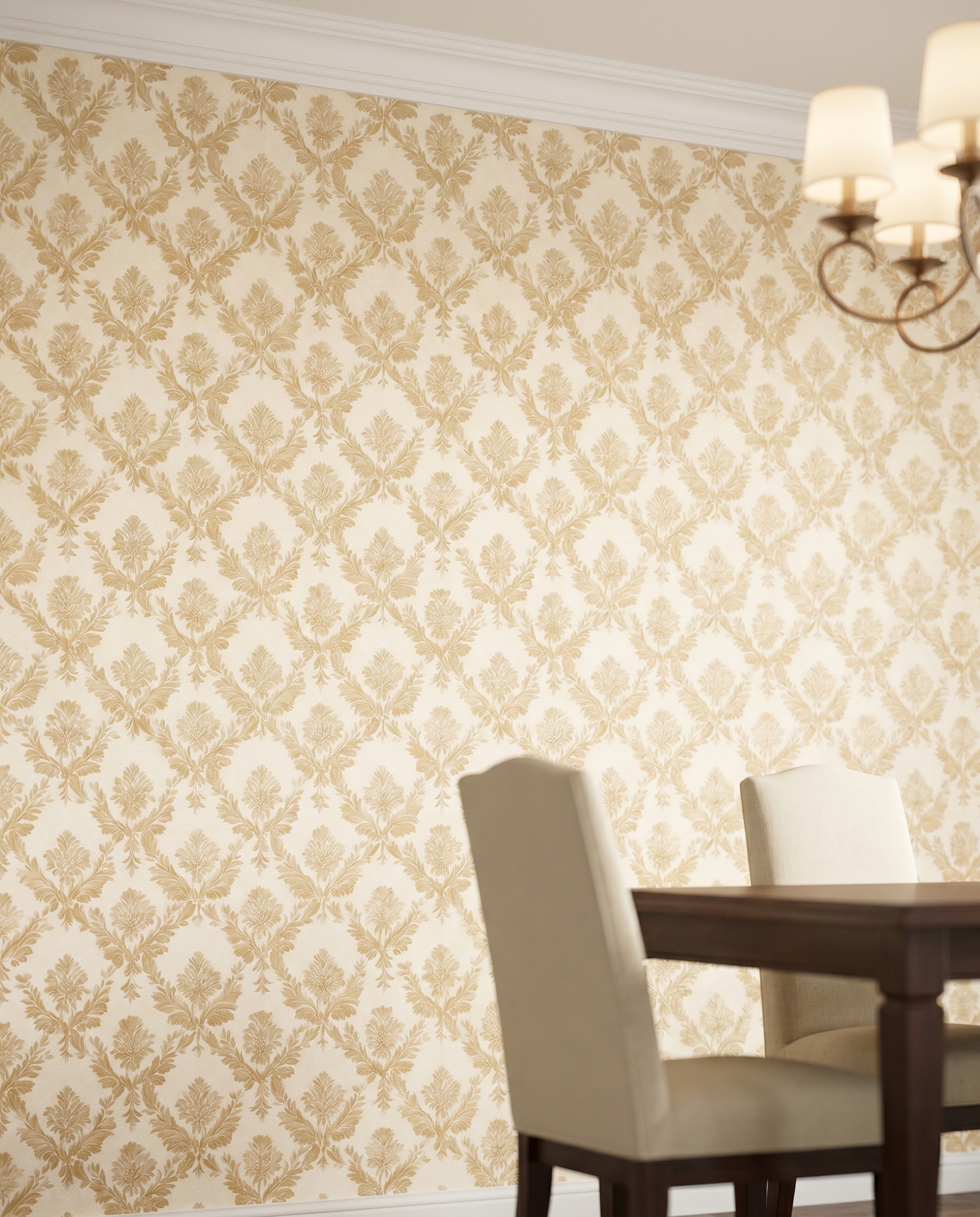 Elegant Gold Damask Wallpaper, Vintage Floral Peel and Stick Wallpaper, Removable Wall Mural for Living Room Accent Wall