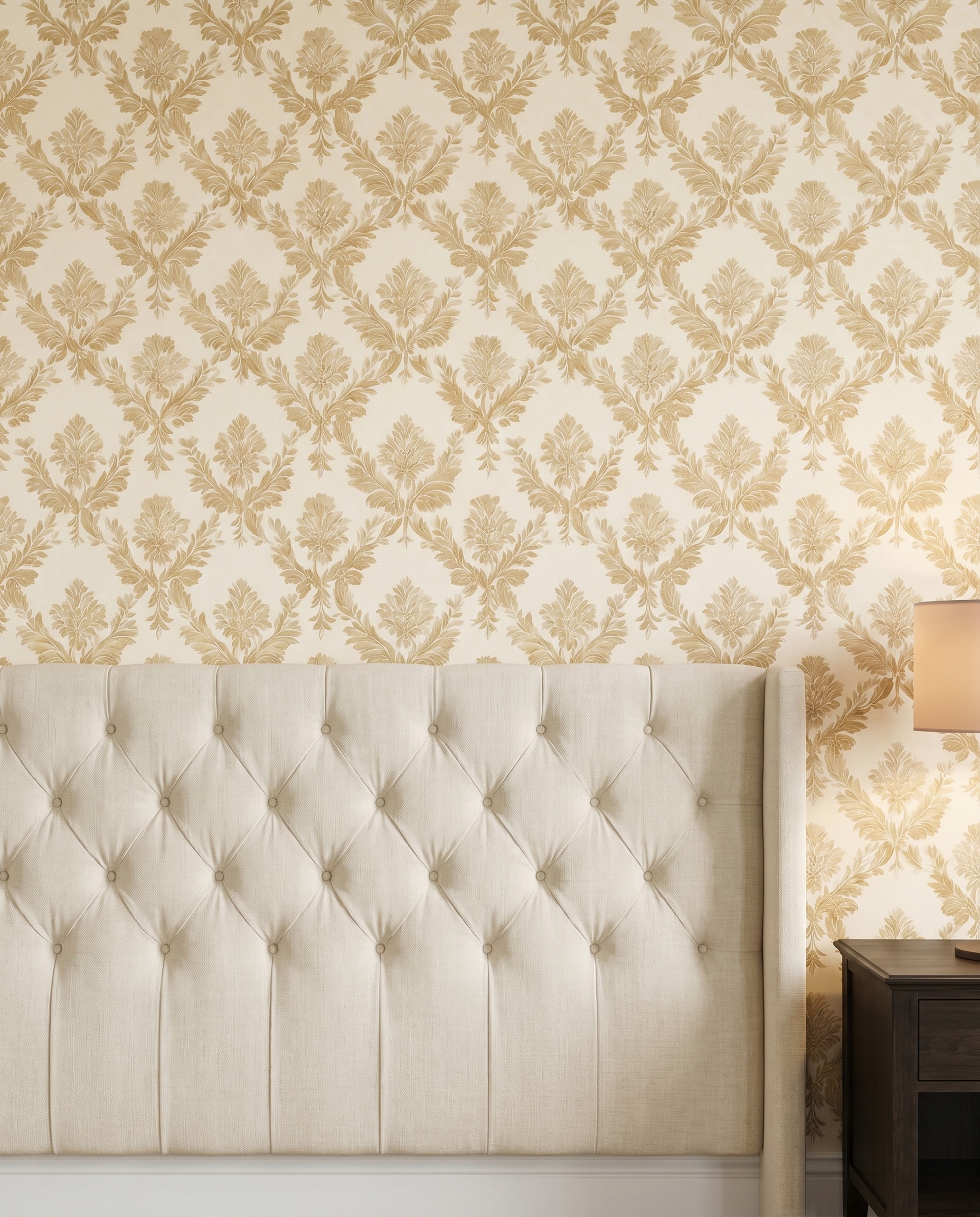 Elegant Gold Damask Wallpaper, Vintage Floral Peel and Stick Wallpaper, Removable Wall Mural for Living Room Accent Wall