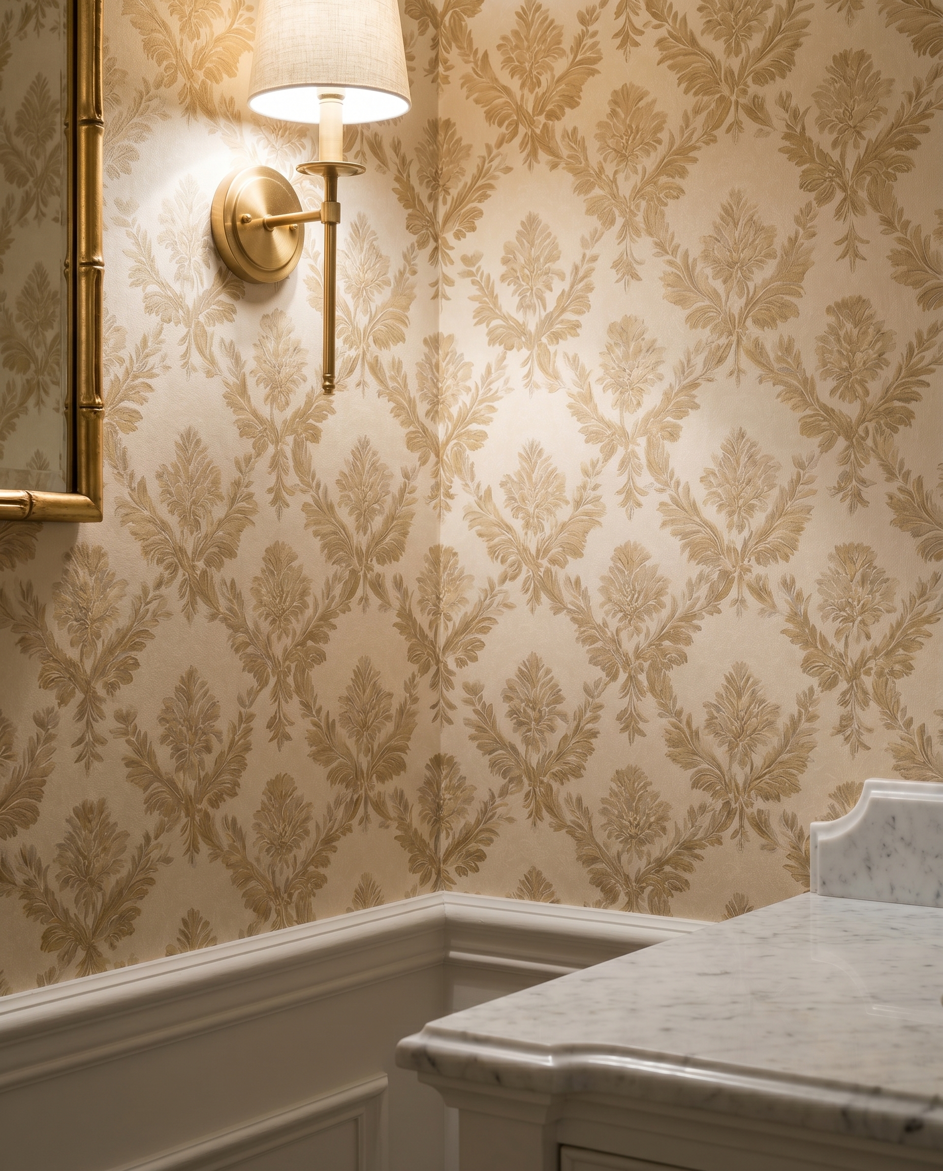Elegant Gold Damask Wallpaper, Vintage Floral Peel and Stick Wallpaper, Removable Wall Mural for Living Room Accent Wall